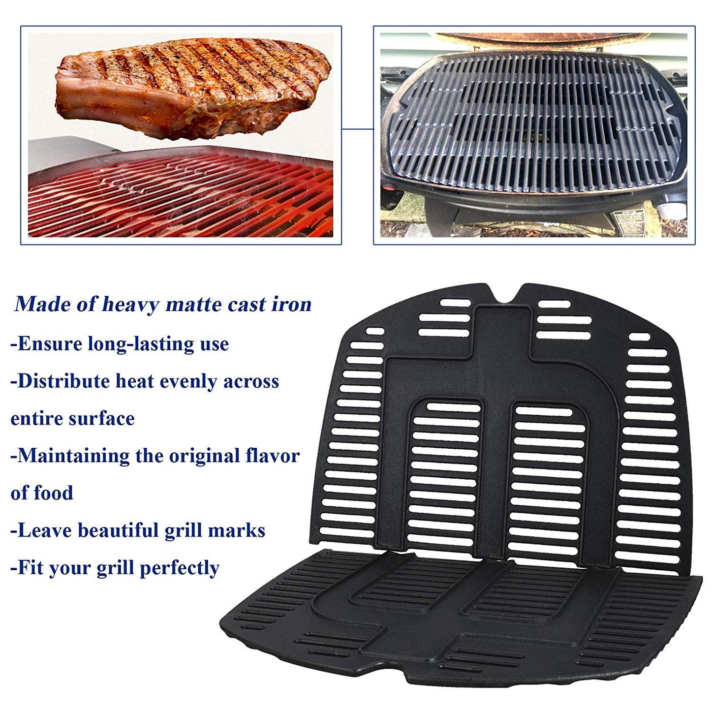 Utheer 7646 Cooking Grate for Weber Q300 Q320 Q3000 Q3200 Series Gas Grills, 25”x 17.8” Cast Iron Cooking Grid Replacemets for Weber 7646, 2 Pack