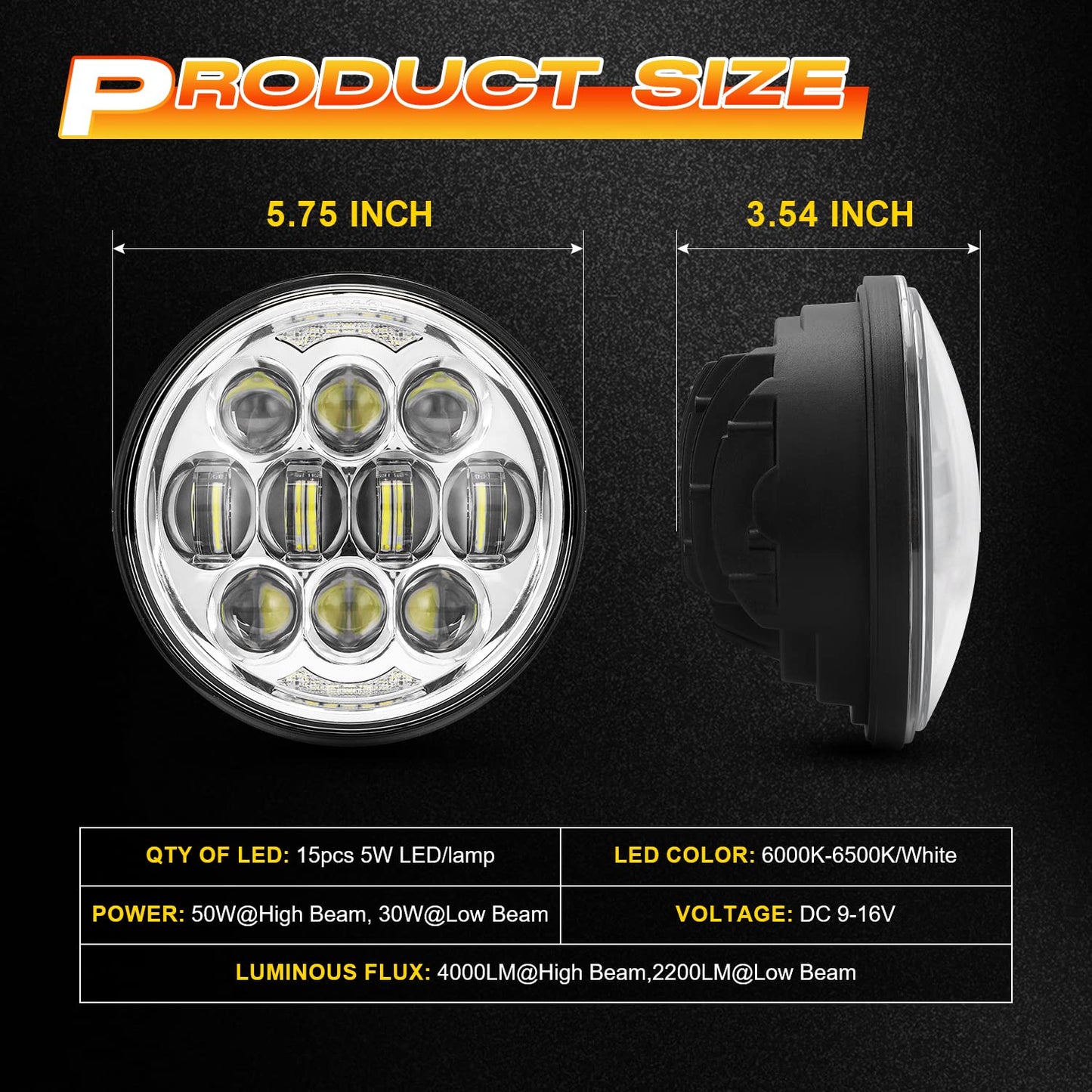 DOT Approved 80W 5-3/4" 5.75" Round LED Projection Headlight Compatible with Dyna Street Bob Super Wide Glide Low Rider Night Rod Train Softail Deuce Custom Sportster Iron 883,Chrome