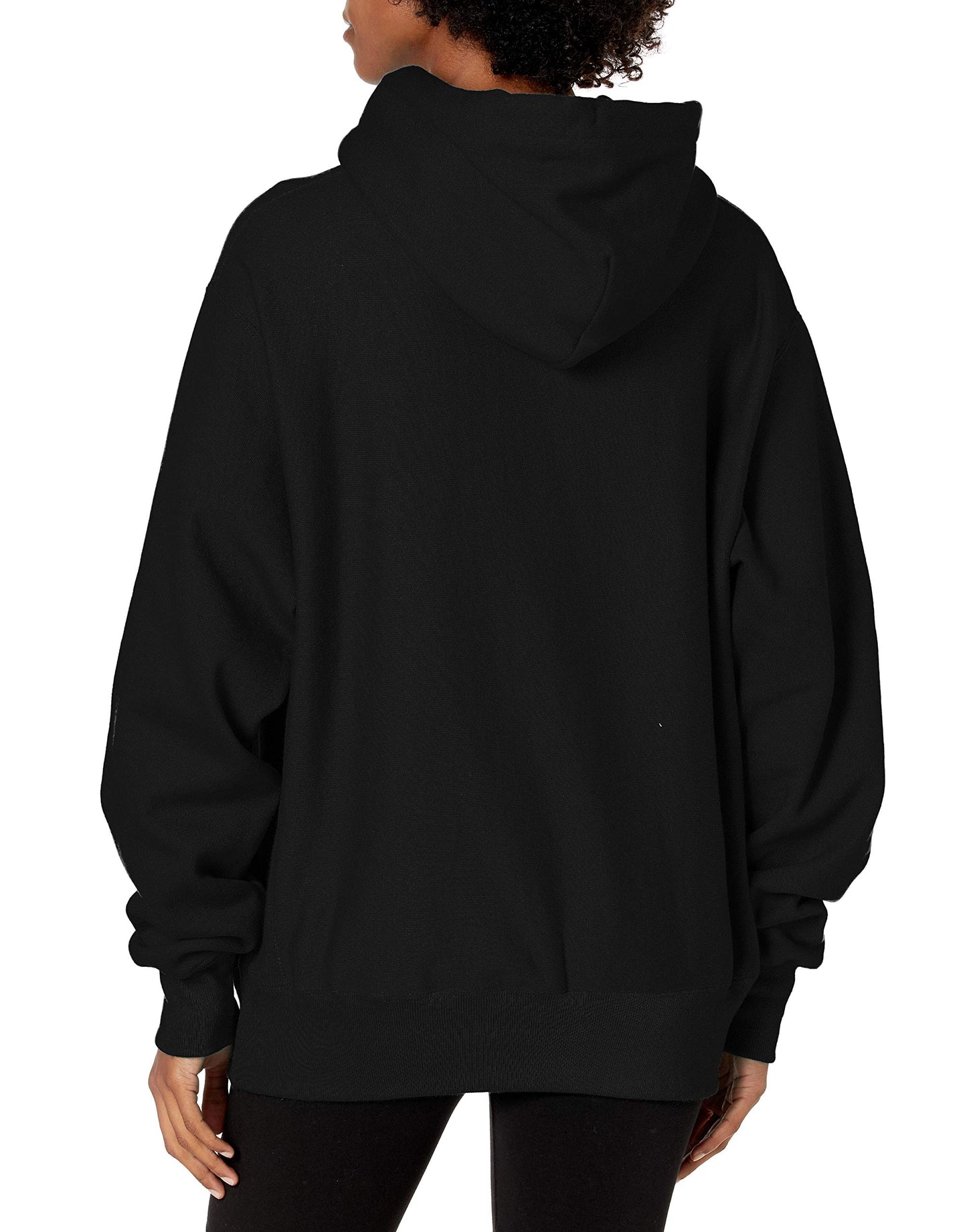 Champion Women's Hoodie, Reverse Weave, Heavyweight, Fleece Sweatshirt for Men and Women, Black Left Chest C, Small