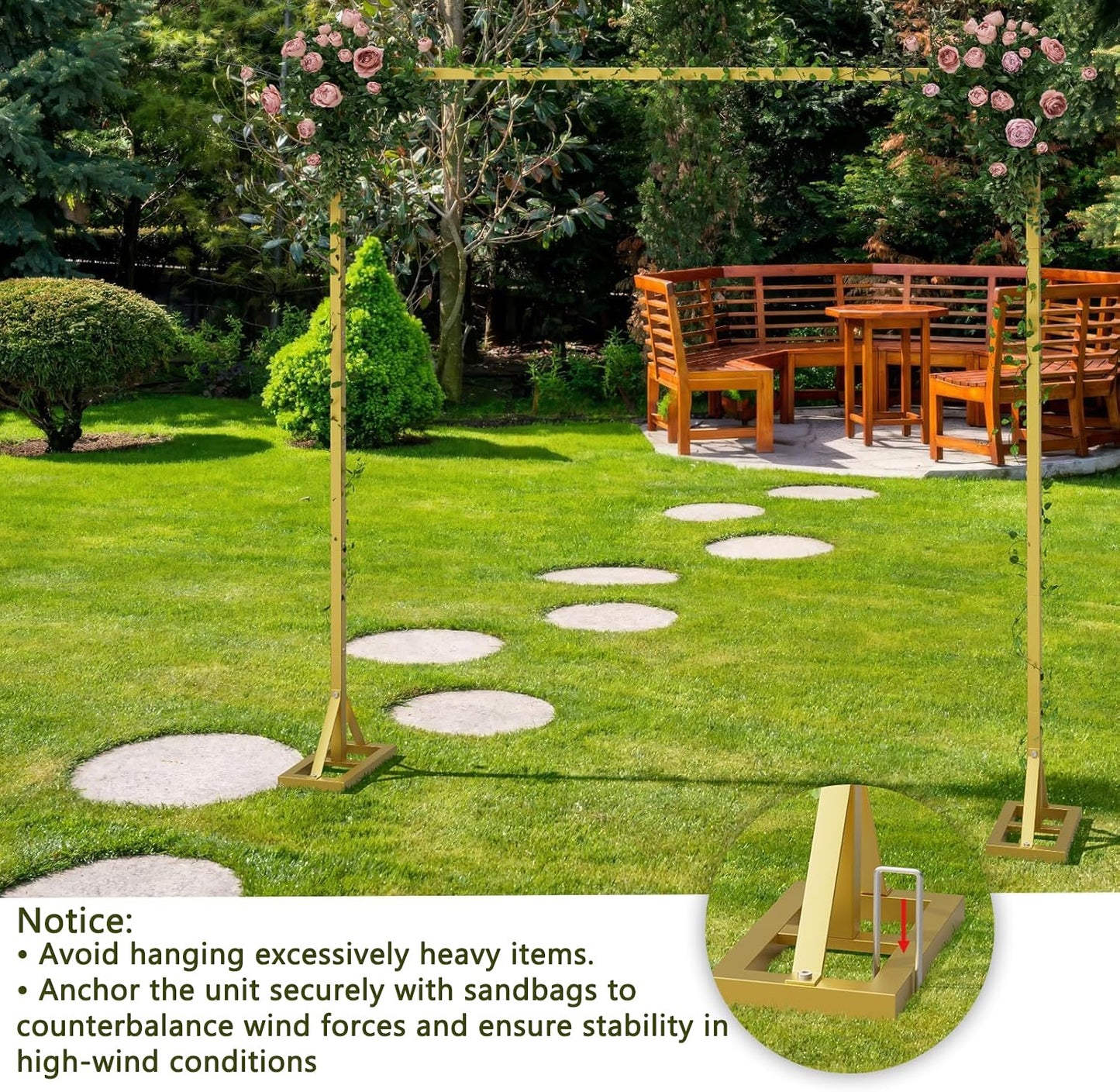 8.2FT Adjustable Backdrop Stand Kit - Square Wedding Arch & Balloon Arch for Photo Booth Background, Baby Shower, Birthday Party Decorations (Portable Frame) (Gold)