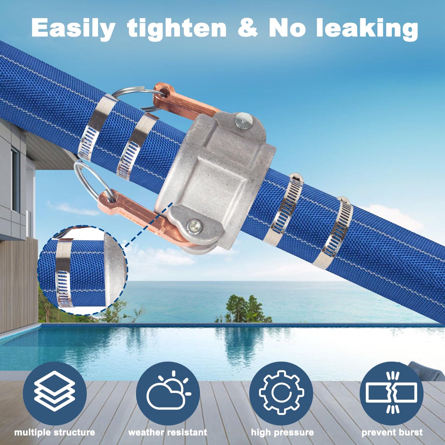 Heavy Duty Backwash Hose, PVC Lay Flat Discharge Hose,Backwash Hose for Swimming Pools, Heavy Duty Reinforced Pool Drain Hose with Camlock C and E Fittings (1.5" ID x 50 FT)
