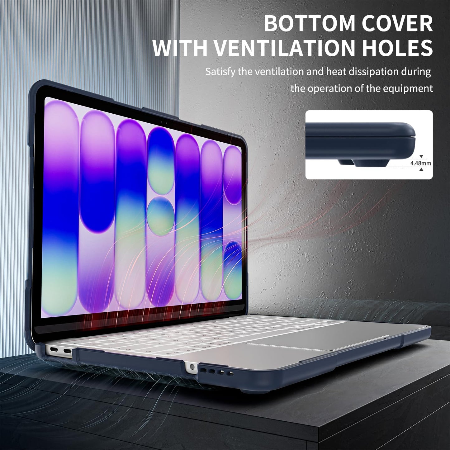 Batianda Heavy Duty Case for MacBook Neo 13 inch 2026 Release Model A3404 A18 Pro Chip, Ergonomic Foldable Kickstand (Holds 22lbs) Matte Translucent Shockproof Cover, Indigo