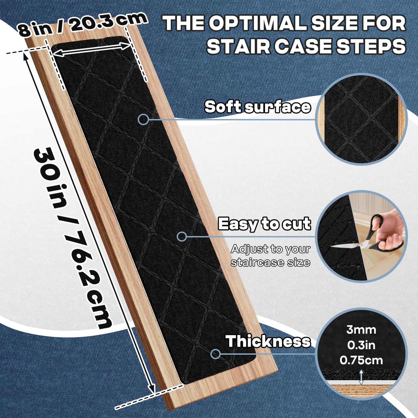 Stair Treads for Wooden Steps 8" X 30",Self Adhesive Stair Treads for Stair treads Non Slip Indoor,Reusable Carpet Stair Treads fit Non Slip Stair treads for Children Elderly and Pets 15 Pack