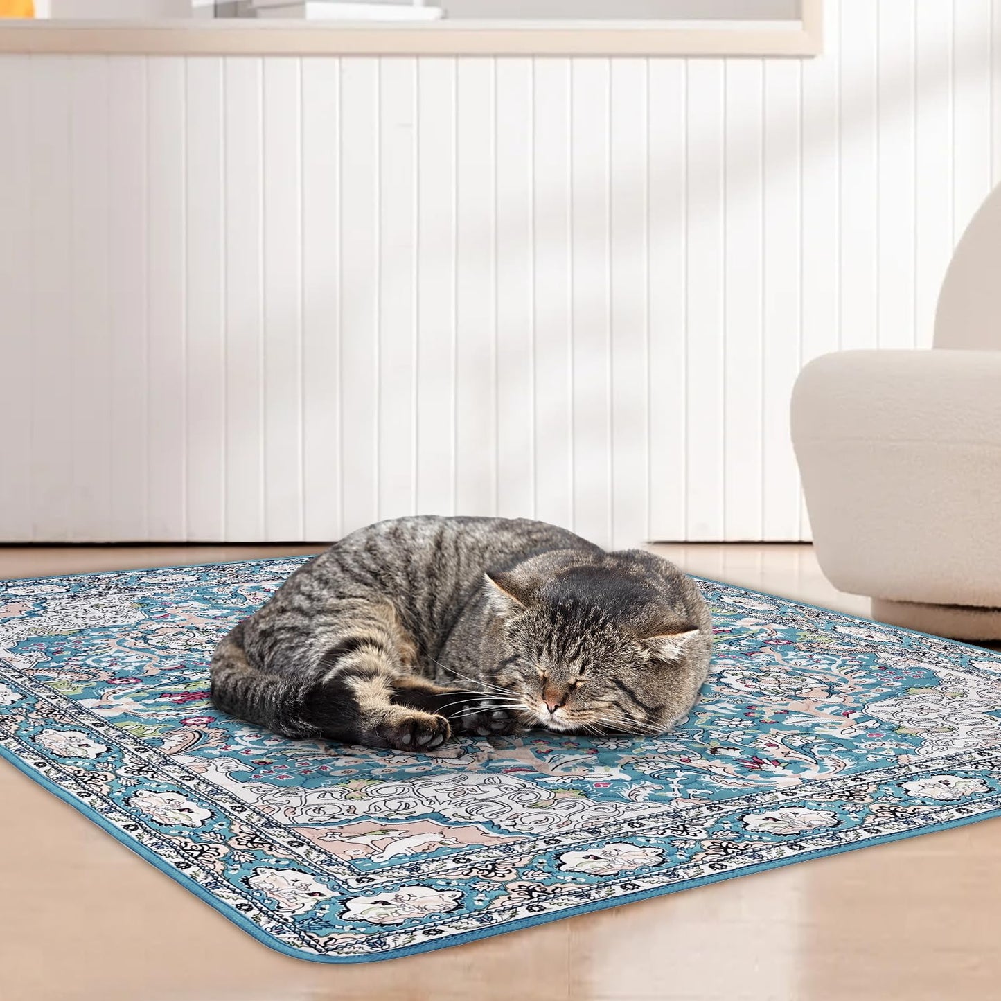 YOSEPATI 2 PCs 104x92 cm Cat Litter Mat, Washable Kitty Litter Trapping Mat, Reusable Litter Mats for Cats, Waterproof & Non-Slip Compatible with Cat Box, Kitten Feeding Mats, Easy to Clean