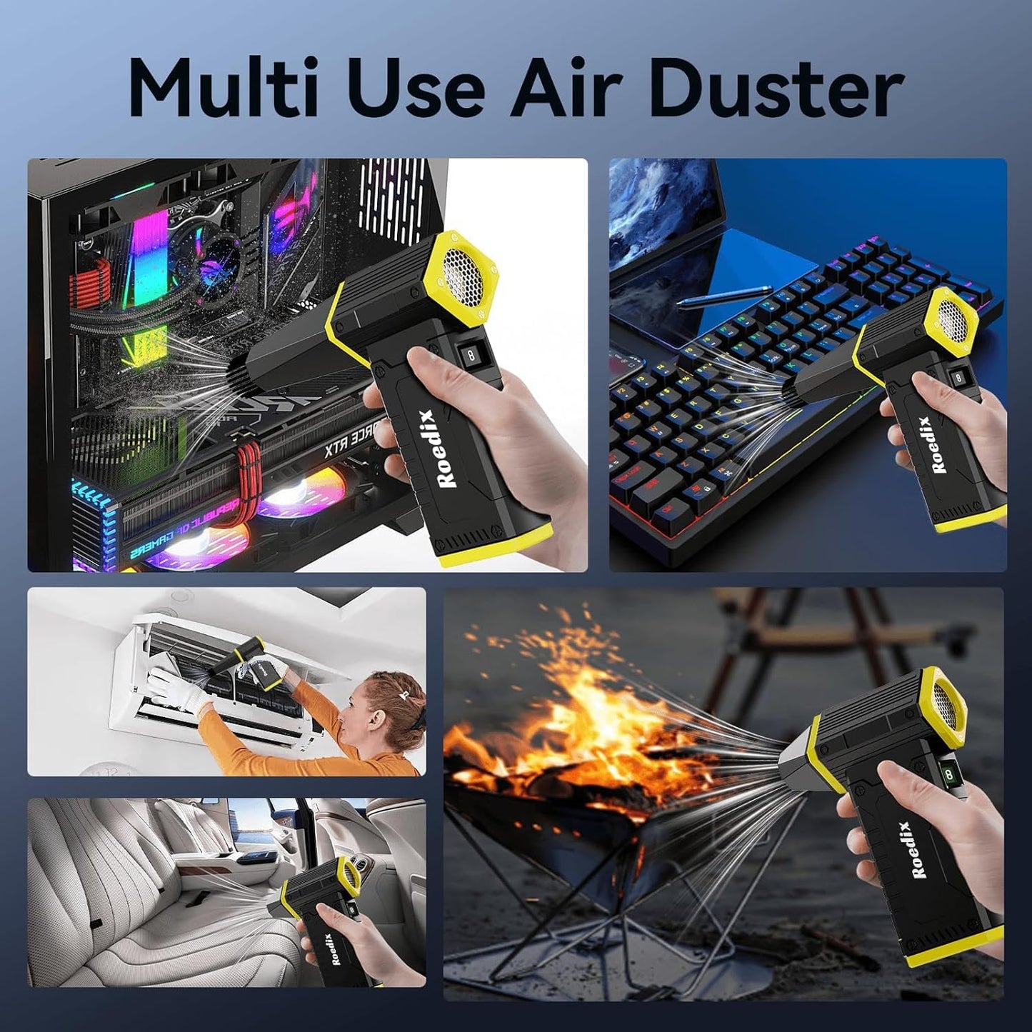 Compressed Air Duster, 210000RPM 8-Gear Adjustable Electric Air Duster with LED Display, 10,000mAh Rechargeable Air Blower for Keyboard, PC, Car and Home Cleaning, Jet Dry Blower (Black-yellow2)