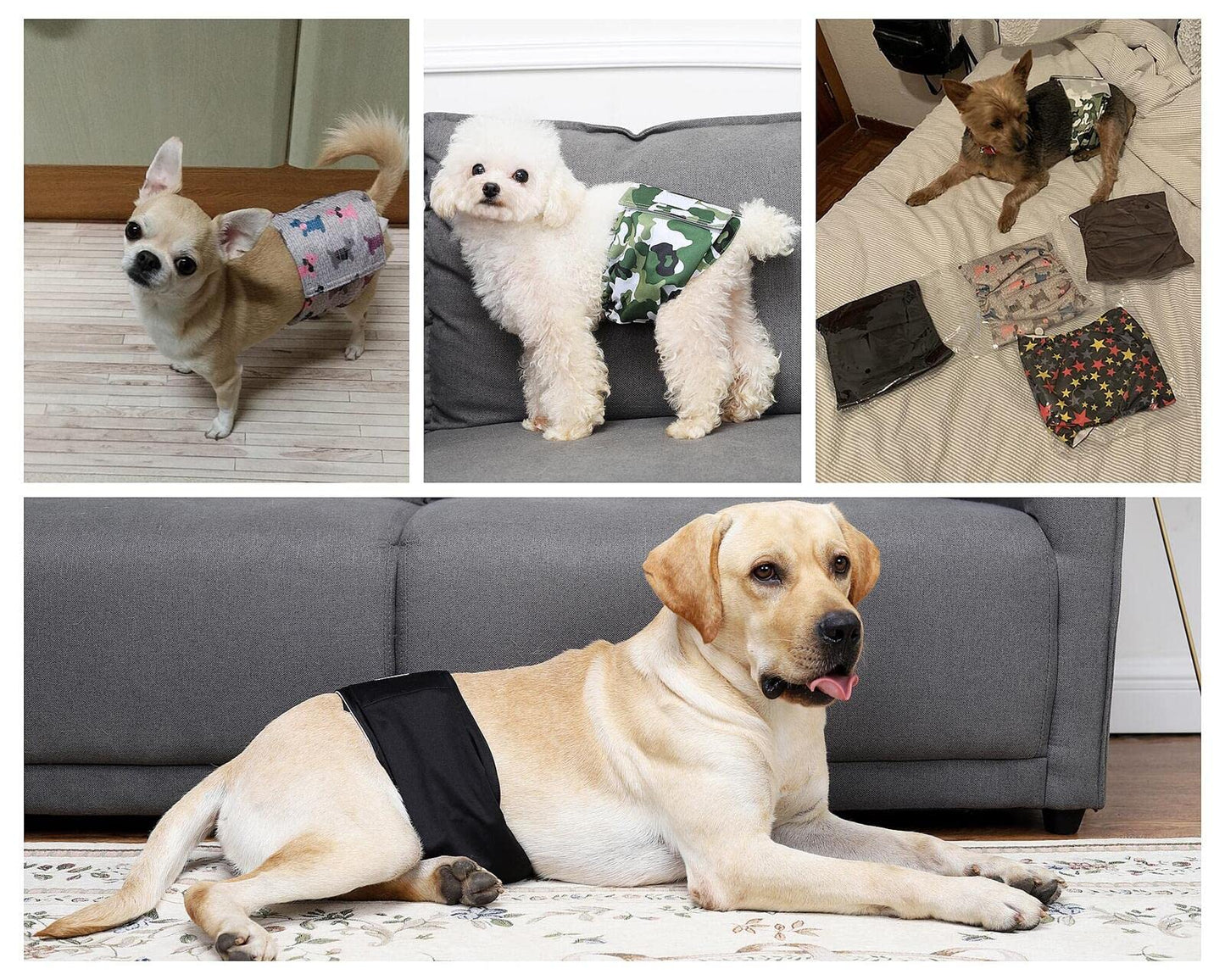 Washable Male Dog Diapers(6 Pack), Reusable Durable Male Dog Belly Bands (M-Waist 13.4~17.3inch)