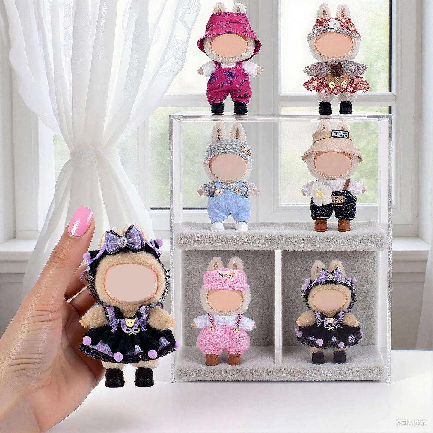 ebuddy 6 Sets Doll Clothes for 17 cm Plush Doll - Fashion Overalls Ensemble Adorable Outfits Collection (Clothes Only)