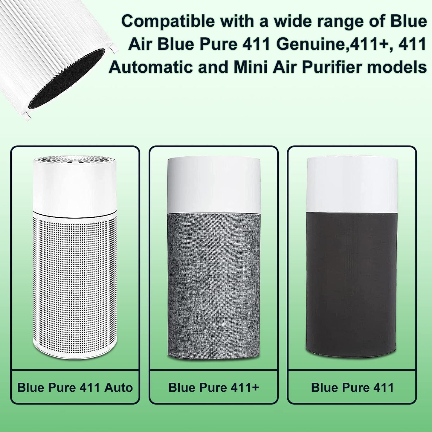 3 Pack Replacement Filters for Blueair Blue Pure 411 411+ Auto Mini Air Purifier- Parts with Silent Activated Carbon, Fit for Cleaner Pet Filter