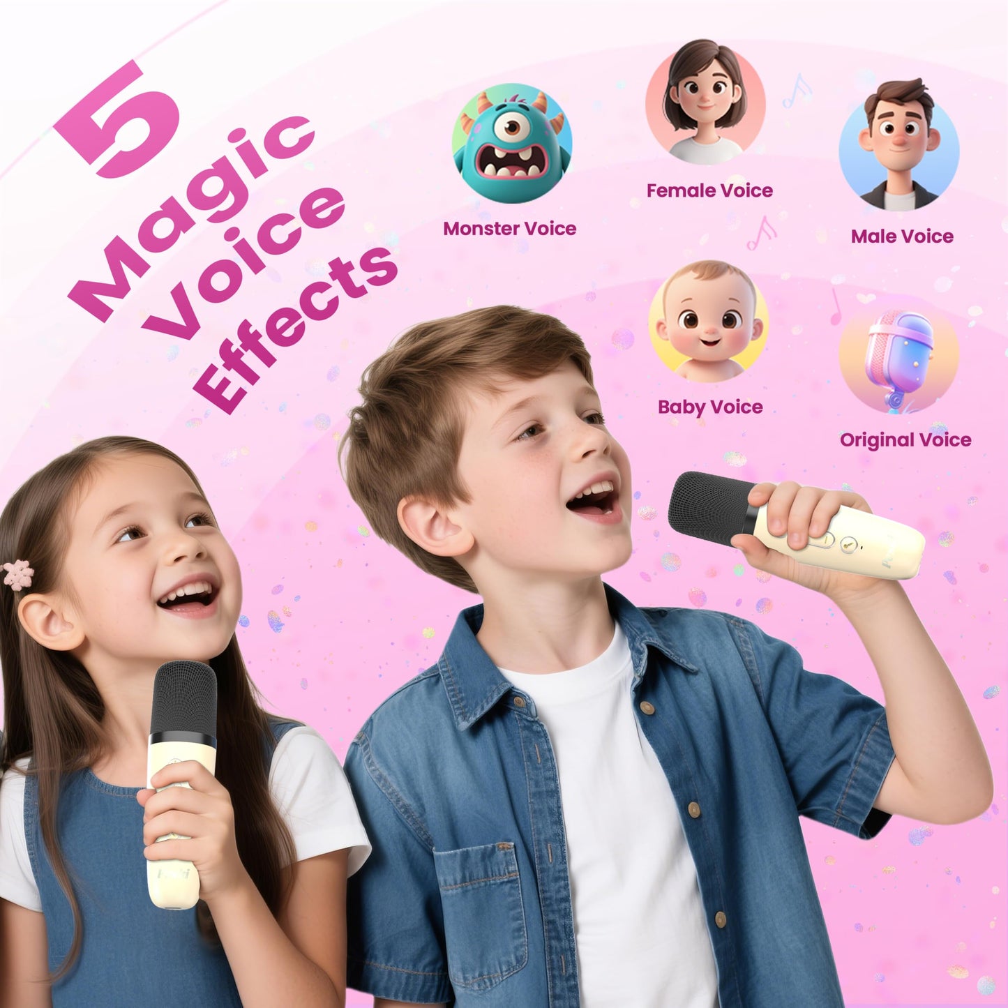 Karaoke Machine for Kids Adults, Portable Bluetooth Mini Karaoke Microphone Singing Speaker Karaoke Player with 2 Wireless Mic Toys for All Smartphones,Birthday, Family,Home Party (Beige)