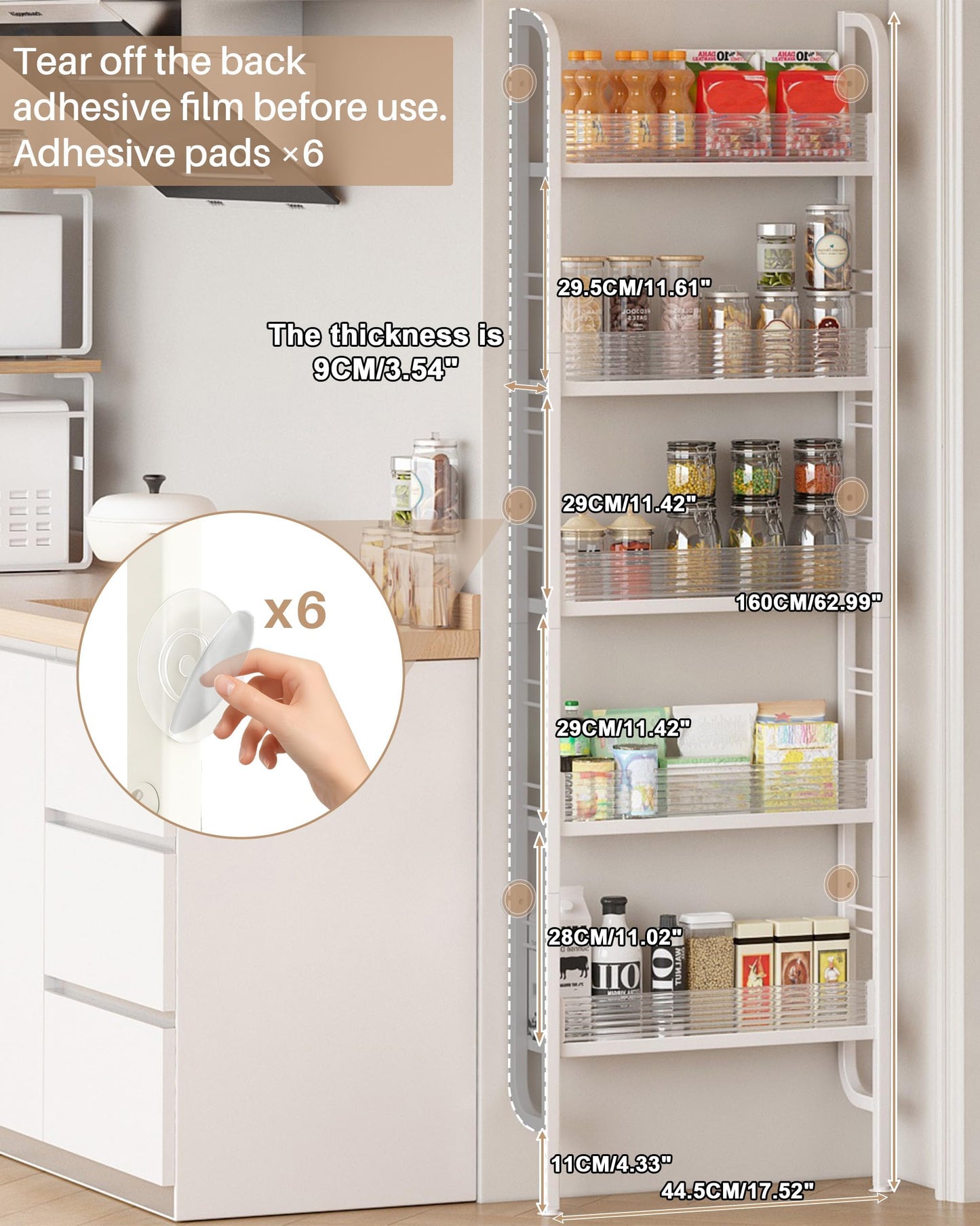 Ornestia Behind Door 5-Tier Narrow Metal Storage Shelf, Tall Slim Freestanding Bathroom Organizer Rack, Space Saving Shelving Unit Bookshelf for Kitchen Washroom Laundry Pantry White