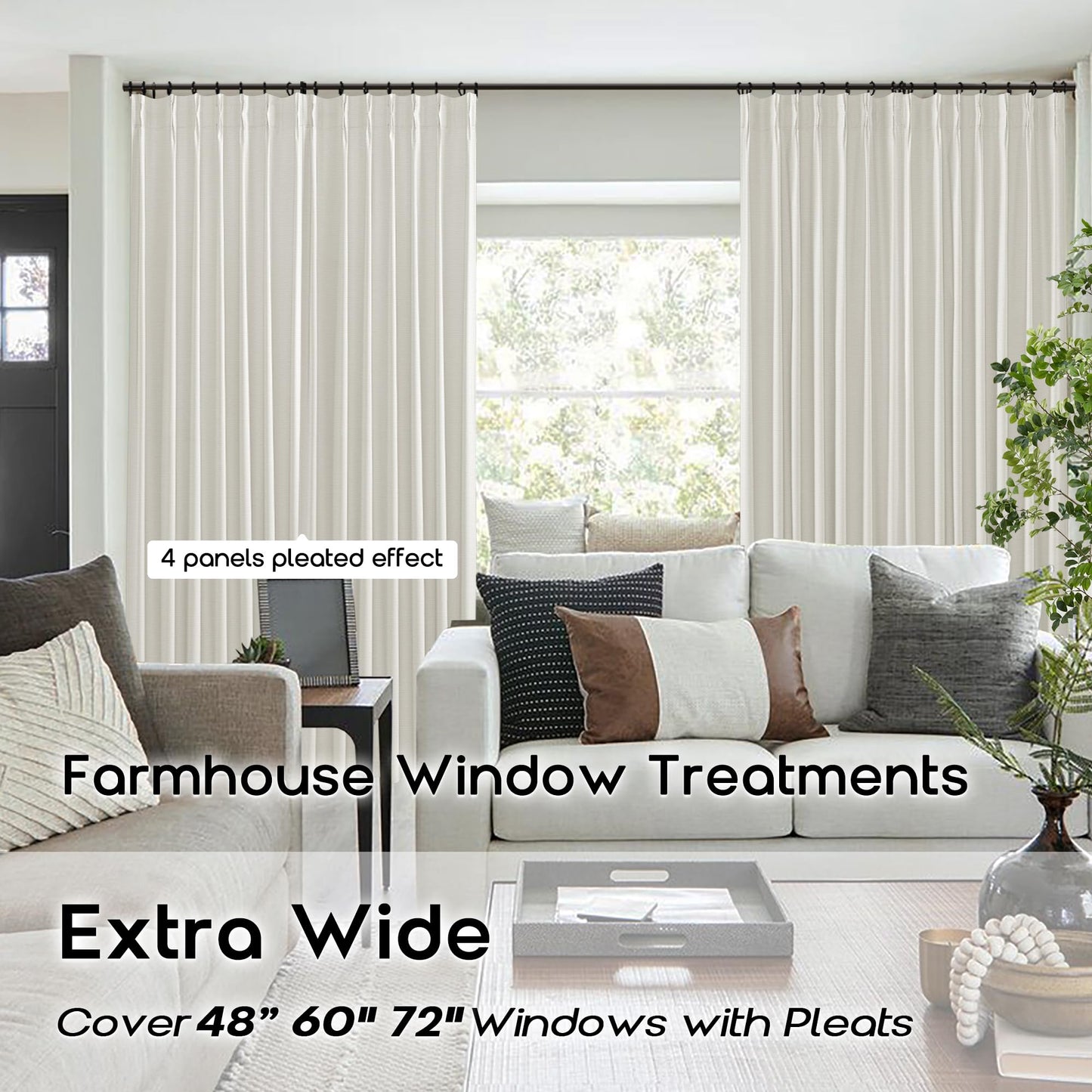 96 Inch Long Pinch Pleated Blackout Curtains for Bedroom,Linen Black Out Dark Rideaux Opaques 2 Panneaux