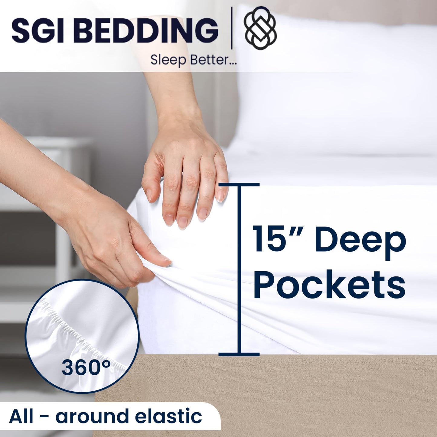 SGI bedding 34" King Split Top Flex Head Fitted Sheet ONLY 100% Egyptian Cotton Sheet 1000 Thread Count Flex Top Fitted Sheet for Adjustable Bed 18" Deep Pocket, Sleep Number Bed - White