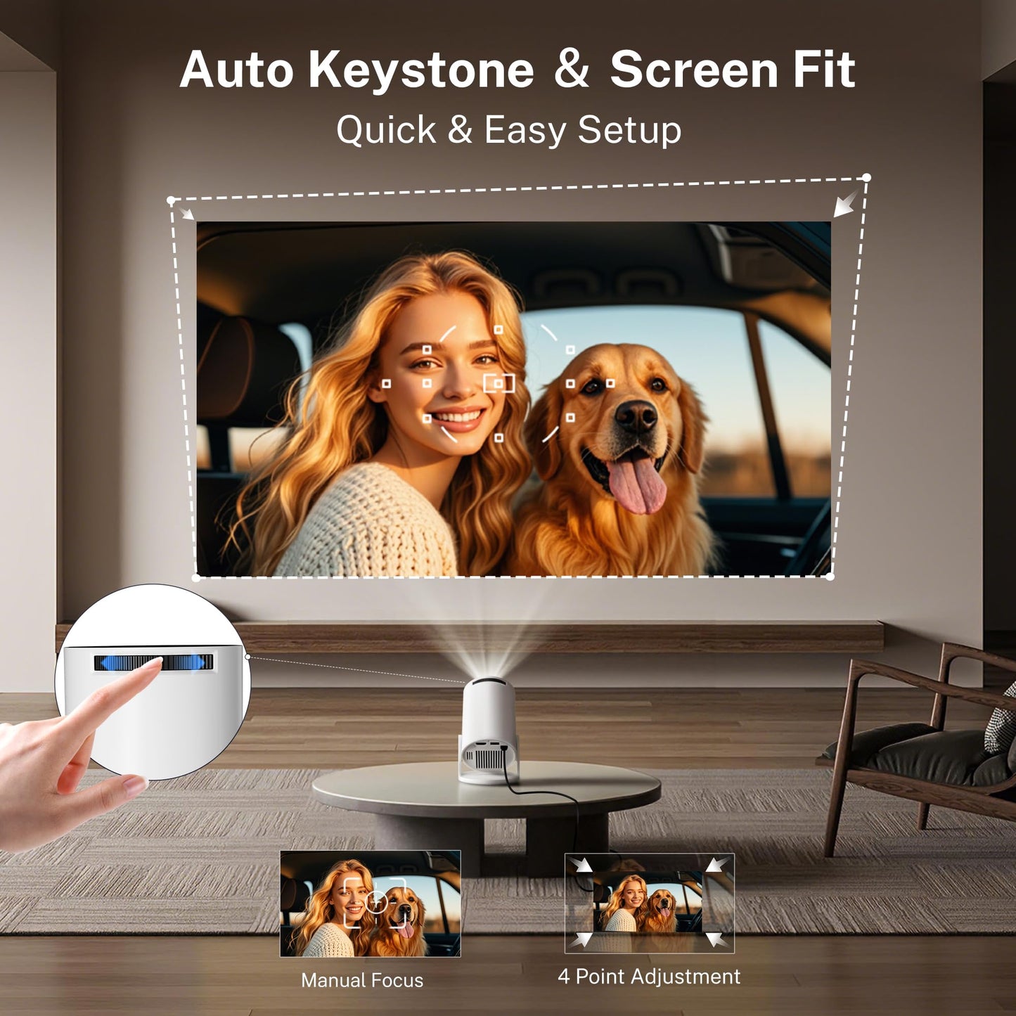LYNCAST Mini Projector Portable Small Projecteur Portatif [Built-in Apps & 2026 Upgraded] Smart Movie Projector with WiFi 6 and Bluetooth 5.4 Auto Keystone, Compatible with HDMI/USB/iOS HY300Pro+