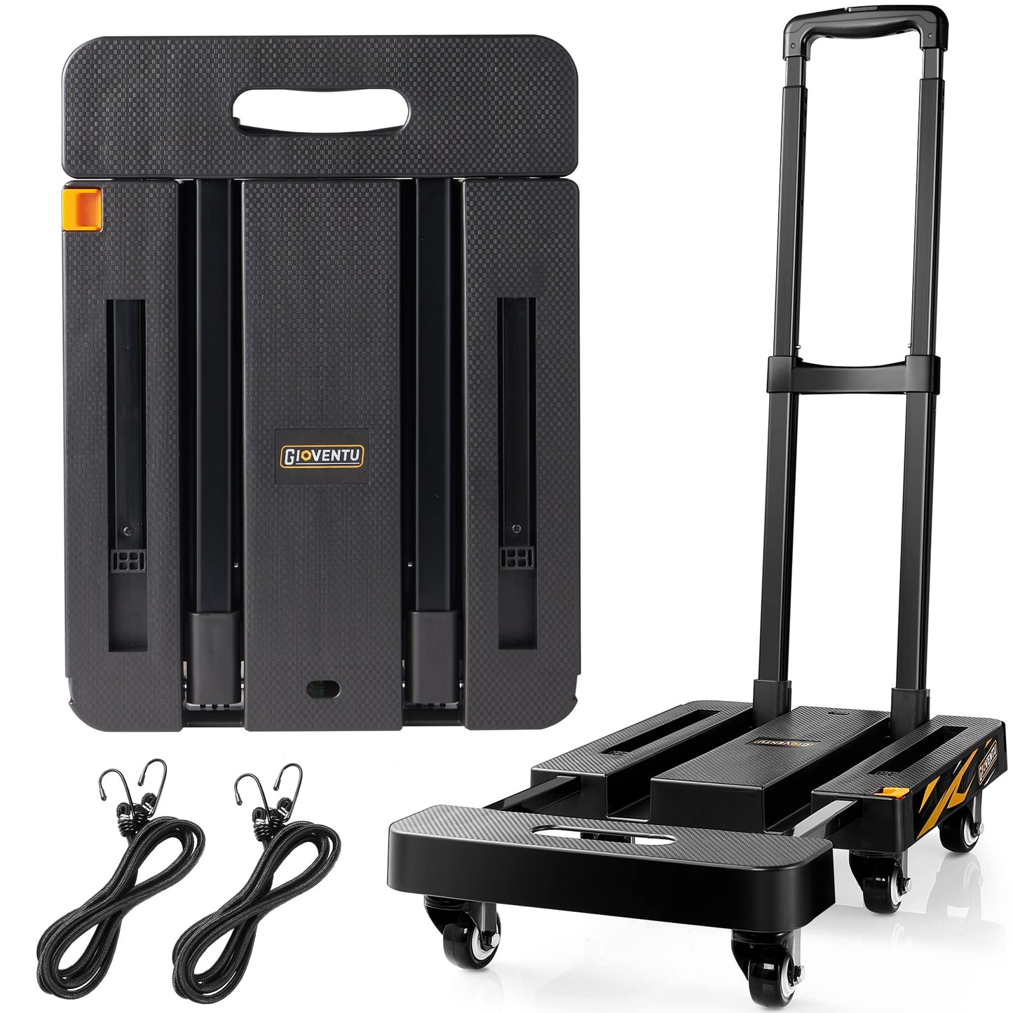 2026 Upgraded Folding Hand Truck Dolly Cart (440LB), Foldable Luggage Cart with 6 TPR Wheels and Lockable Handle, Portable Platform Truck Collapsible Dolly for Moving, Travel, Office Use