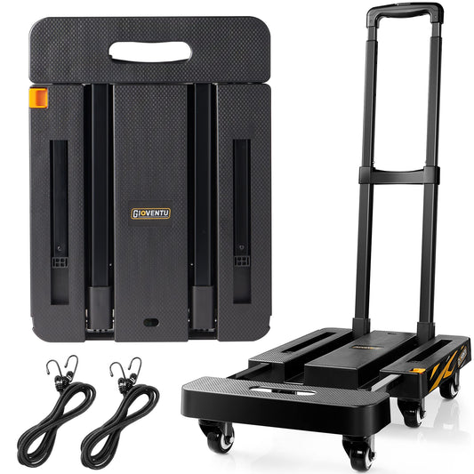 2026 Upgraded Folding Hand Truck Dolly Cart (440LB), Foldable Luggage Cart with 6 TPR Wheels and Lockable Handle, Portable Platform Truck Collapsible Dolly for Moving, Travel, Office Use