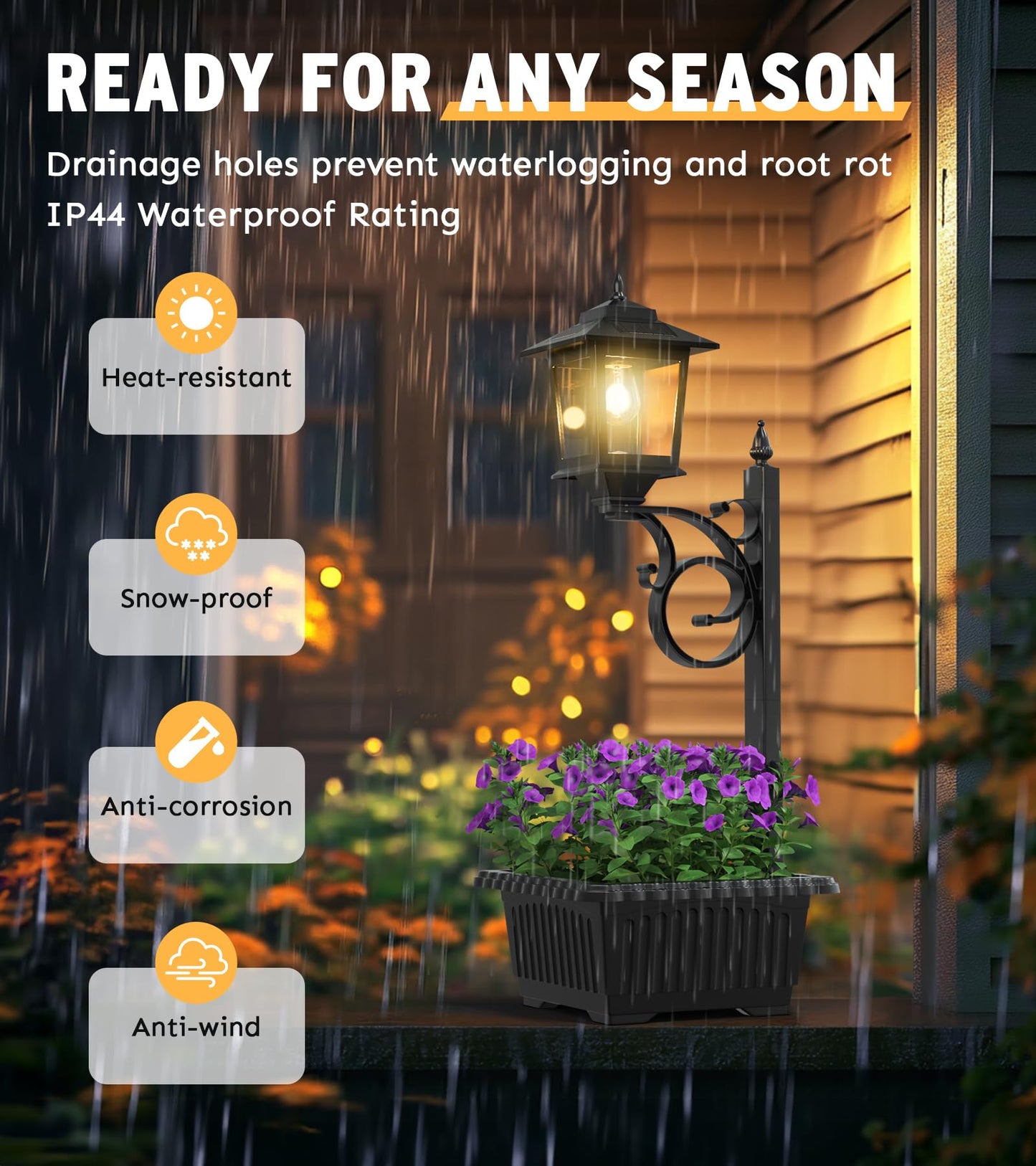 2 in 1 Solar Lamp Post Light with Planter, Outdoor Flower Pots, Solar Post Lights Waterproof, Led Planters Pots, Outdoor Lamps for Patio, Front Porch Decor, Warm White, Replaceable Bulb