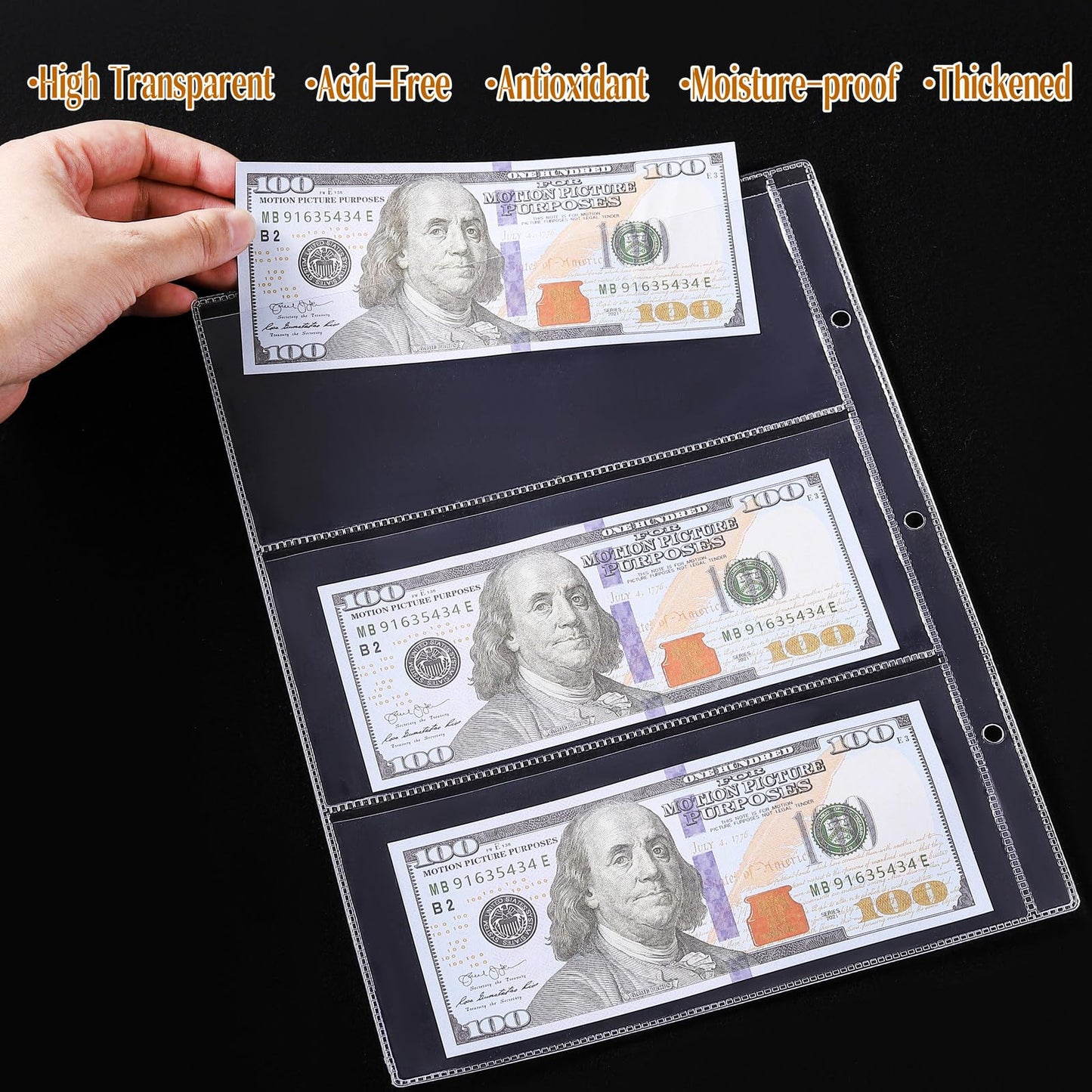 Ettonsun Fireproof Coin Collection Book Holders for Collectors, 460 Pockets Coin Organizer Sleeves Coin Album & 36 Currency Sleeves Album Money Holder Coin Storage Case (Black)