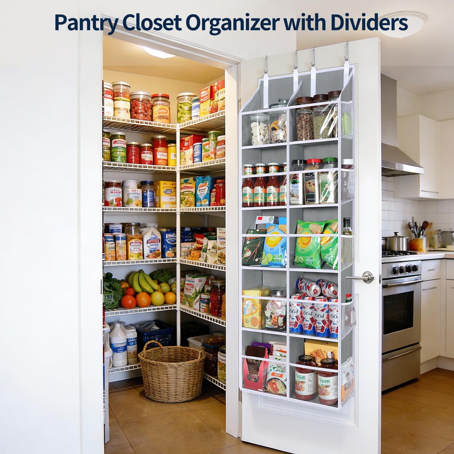 Yecaye Over The Door Organizer 5 Tier, 80lb Capacity Extra Large Behind Door Storage of 10 Clear Window, Heavy Duty Door Hanging Organizer for Closet Bedroom Bathroom Diaper Nursery, Double, Gray