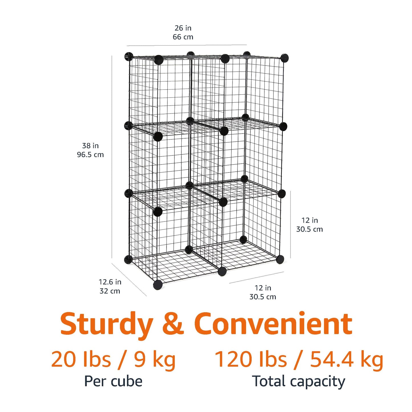 Amazon Basics 6-Cube Wire Grid Stackable Storage Shelves, 30cm x 30cm, Black