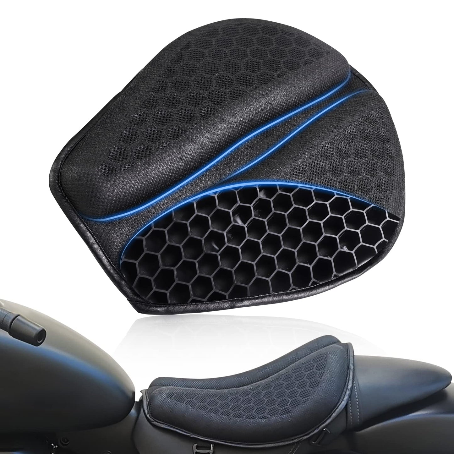 SKYJDM Foldable Motorcycle Gel Seat Cushion, Large 3D Honeycomb Structure Shock Absorption & Breathable Motorcycle Gel Seat Pad for Long Rides