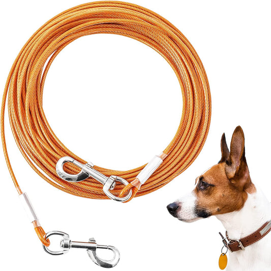 Mi Metty Tie Out Cable for Dogs, 10/20/30/50/ 100FT Dog Leads for Yard Chew Proof, Heavy Duty Dog Tie Out Cable for Large Dogs Up to 120lbs (Orange, 125Ibs 100ft)