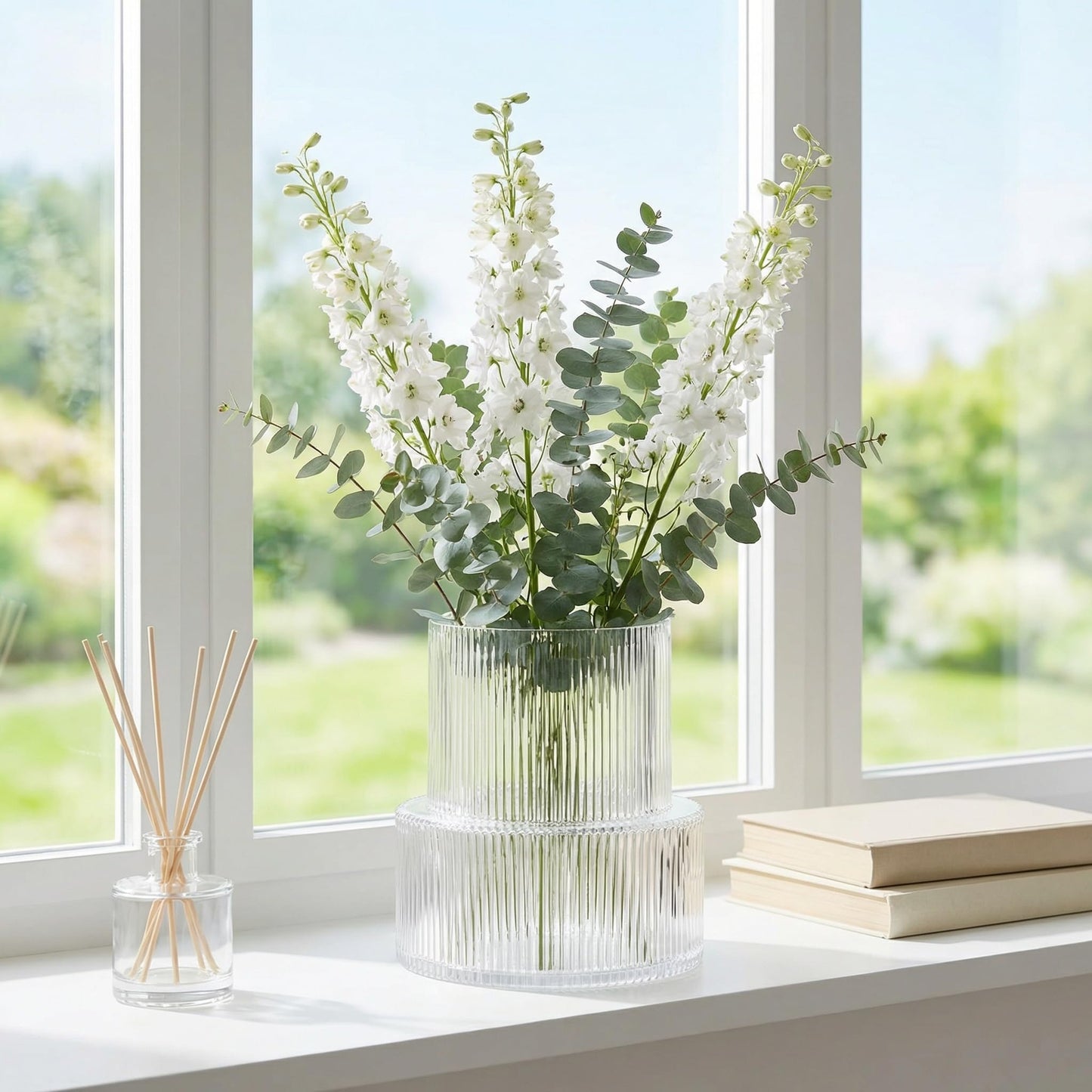 YANWE1 Clear Glass Vase, Ribbed Vase, Fluted Glass Vase, Flower Vase, Modern Vase for Centerpieces, Decorative Vase for Living Room, Dining Table, Entryway, Mantle, Shelf, Wedding, Office, 7.5 Inches