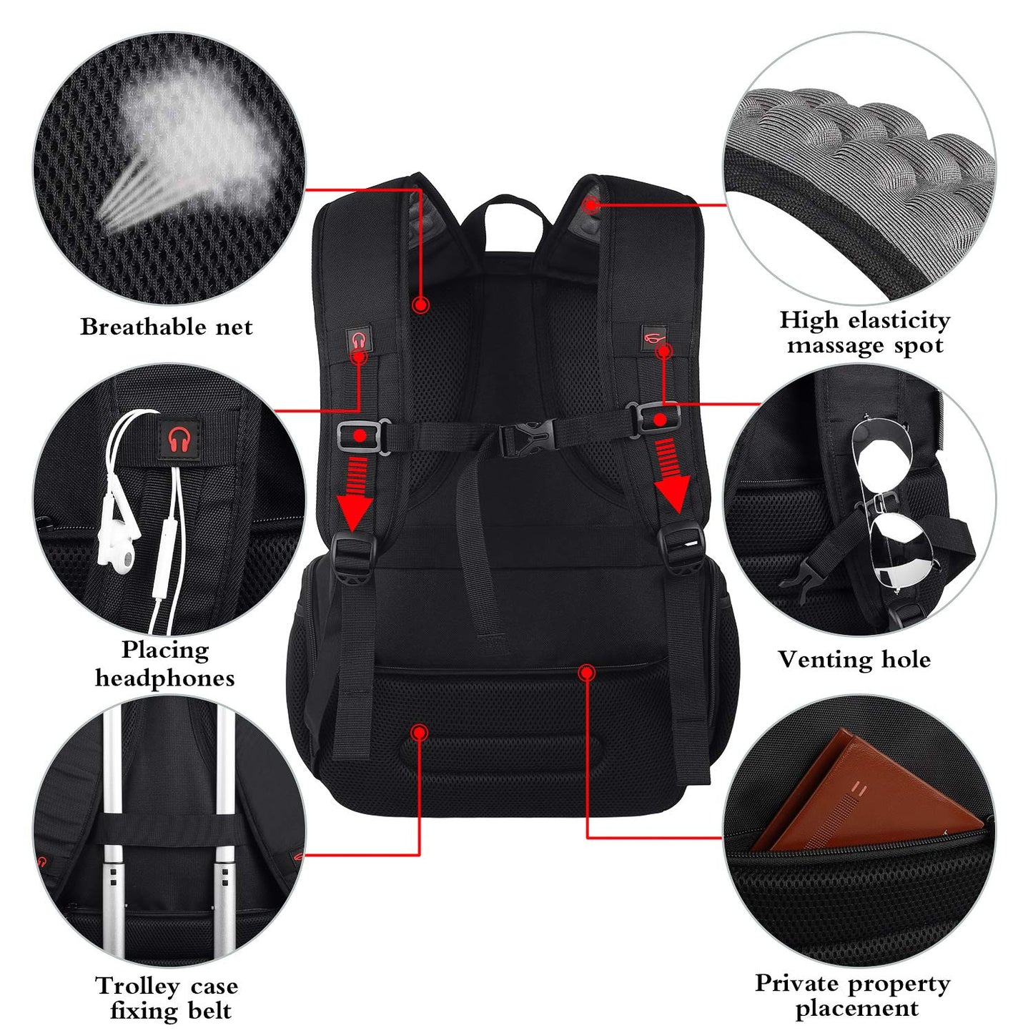 Laptop Backpack for Men, Large Travel Computer Backpack with USB Charging Port for Work Business Fits 17 Inch Notebook, Big College School Bookbag, 40L, Anti Theft, Water Resistant, Red