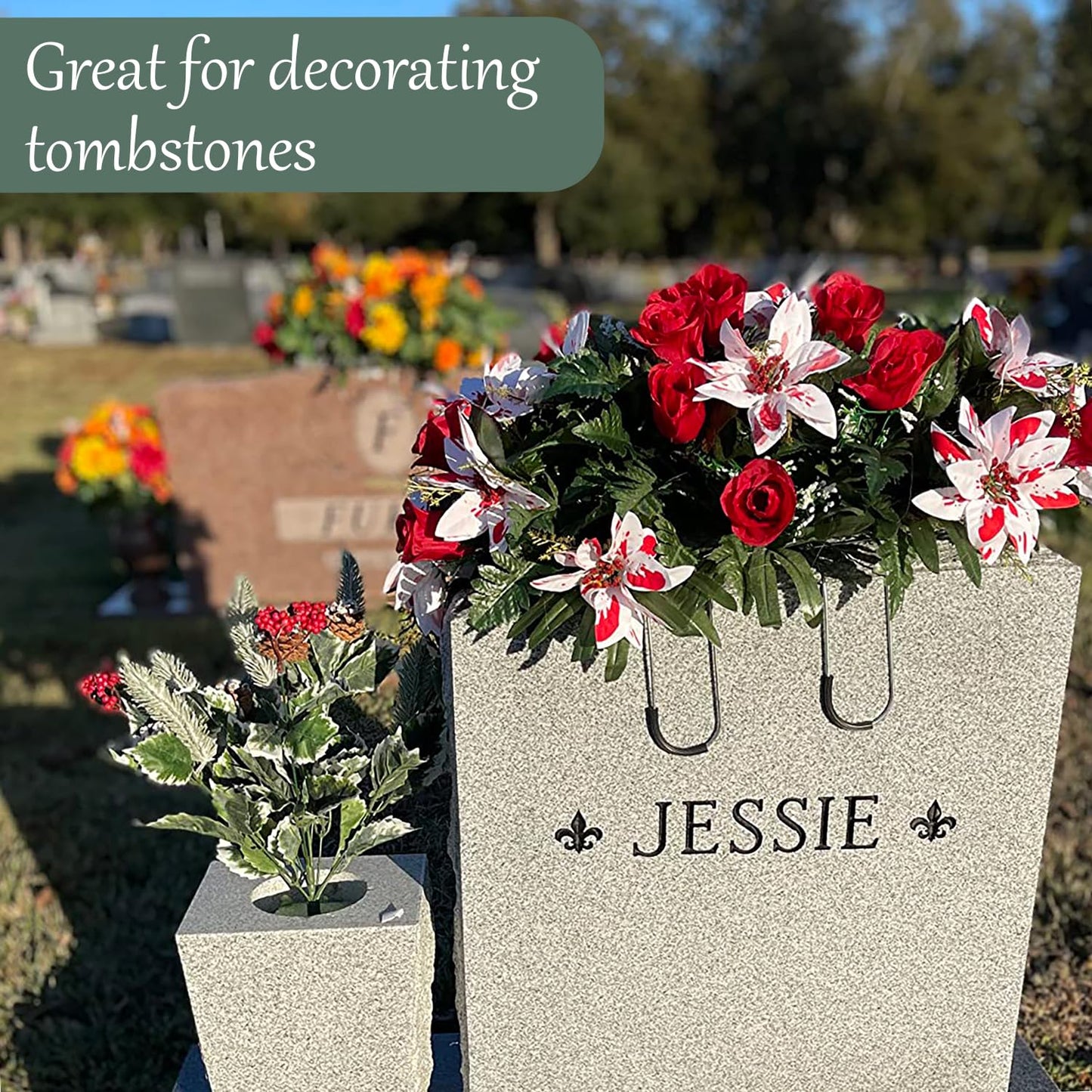 4Packs Headstone Flower Saddles Gravestone Saddle with Floral Foam for Grave Cemetery Headstones Tombstone Decoration (Blue)