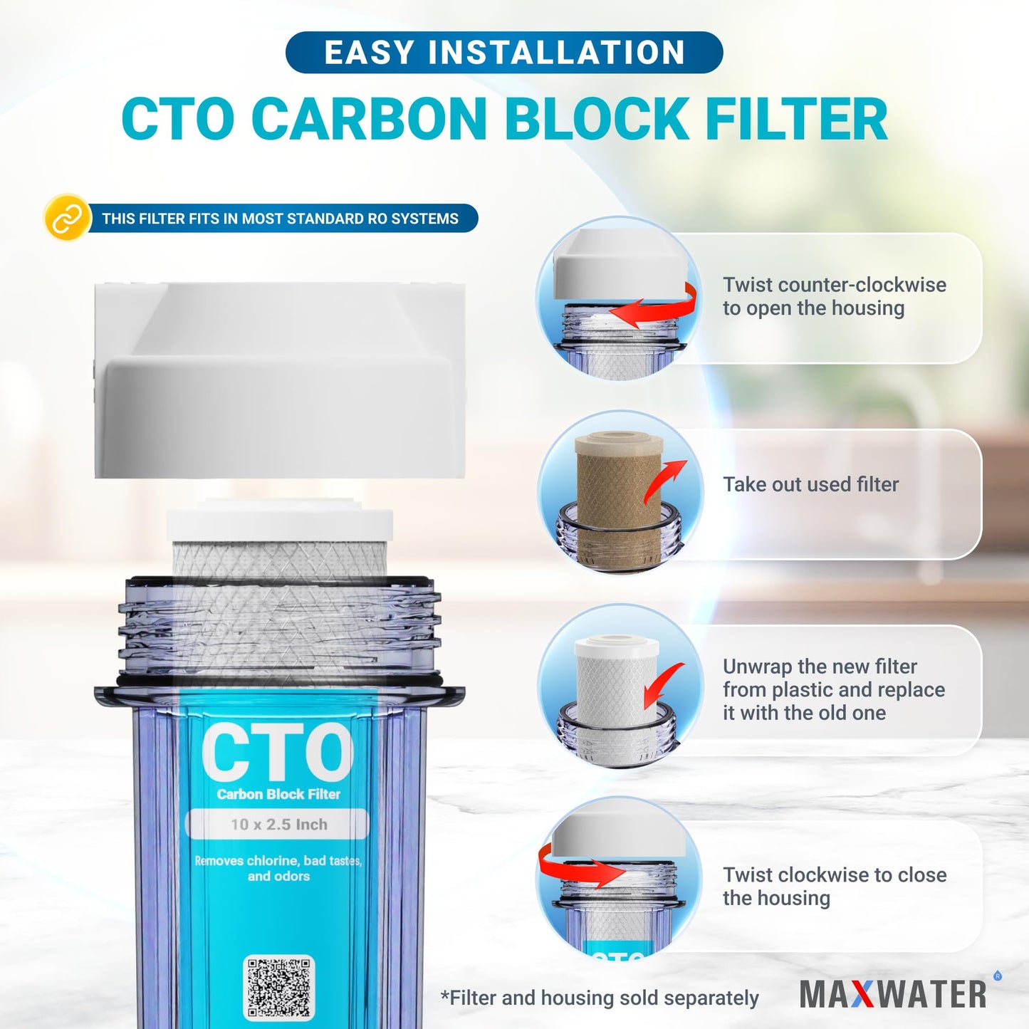 Max Water 5 Micron, 10 x 2.5 Whole House CTO Activated Carbon Filter Replacement Cartridge, Coconut Shell Carbon Block for Whole House System and Standard RO Compatible with WFPFC8002, FXWTC (10 Pack)