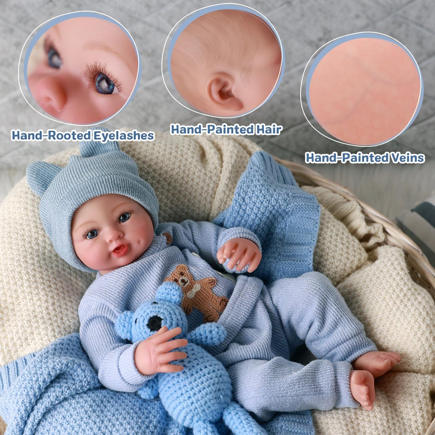 BABESIDE Reborn Baby Dolls Boy - 17 Inch Lifelike Newborn Baby Doll Handmade Real Life Baby Dolls Reborn Toddler with Soft Cloth Body Gift Toys for Kids Age 3 +