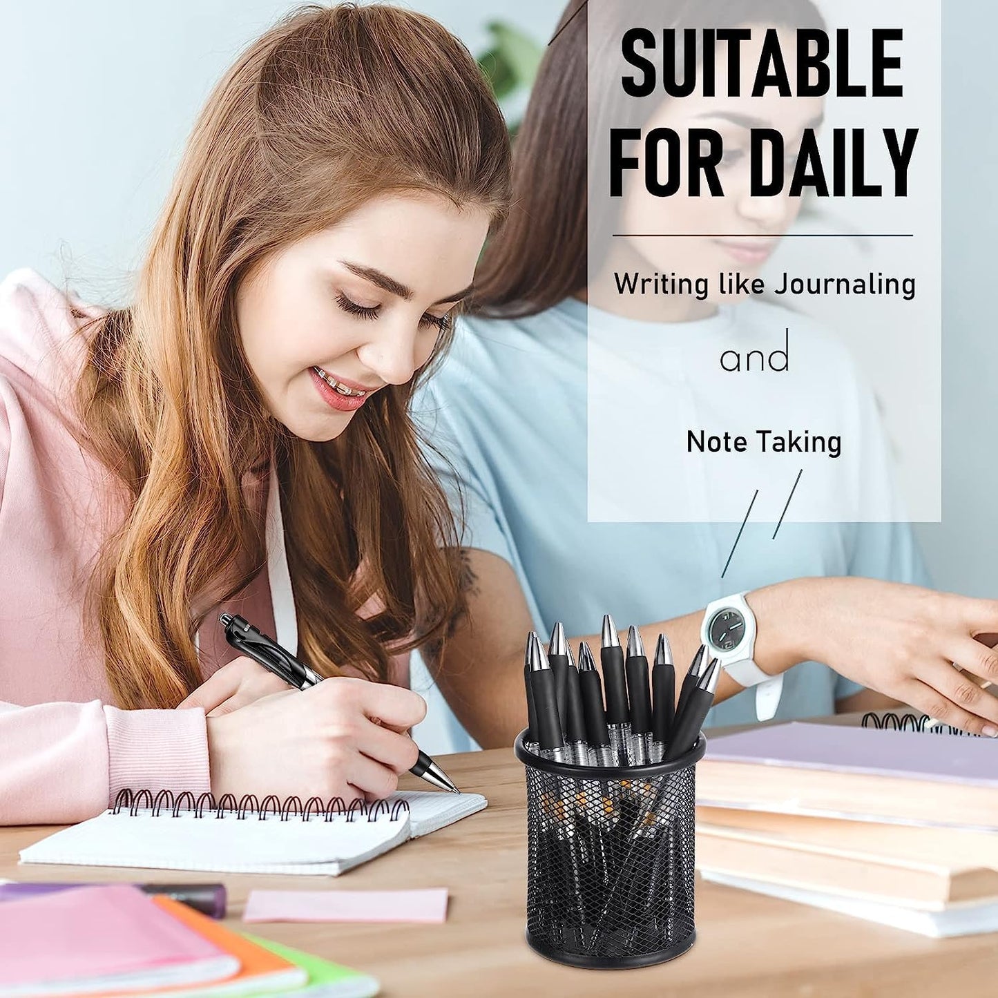 300 Pack Retractable Ballpoint Pens Bulk,1.0 mm Medium Point Click Pen Refillable Smooth Writing Rolling Ball Pens With Grip Ball Point Ink Pen for Journal Writing Office School Supplies(Black Ink)