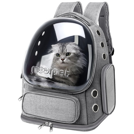 Cat Backpack Carrier, Breathable Carrier Backpack Large Space Bubble Backpack for Kitty Small Dog, Foldable Airline Approved Cat Backpack, Transparent Cat Travel Backpack Up to 20 lbs (Grey)