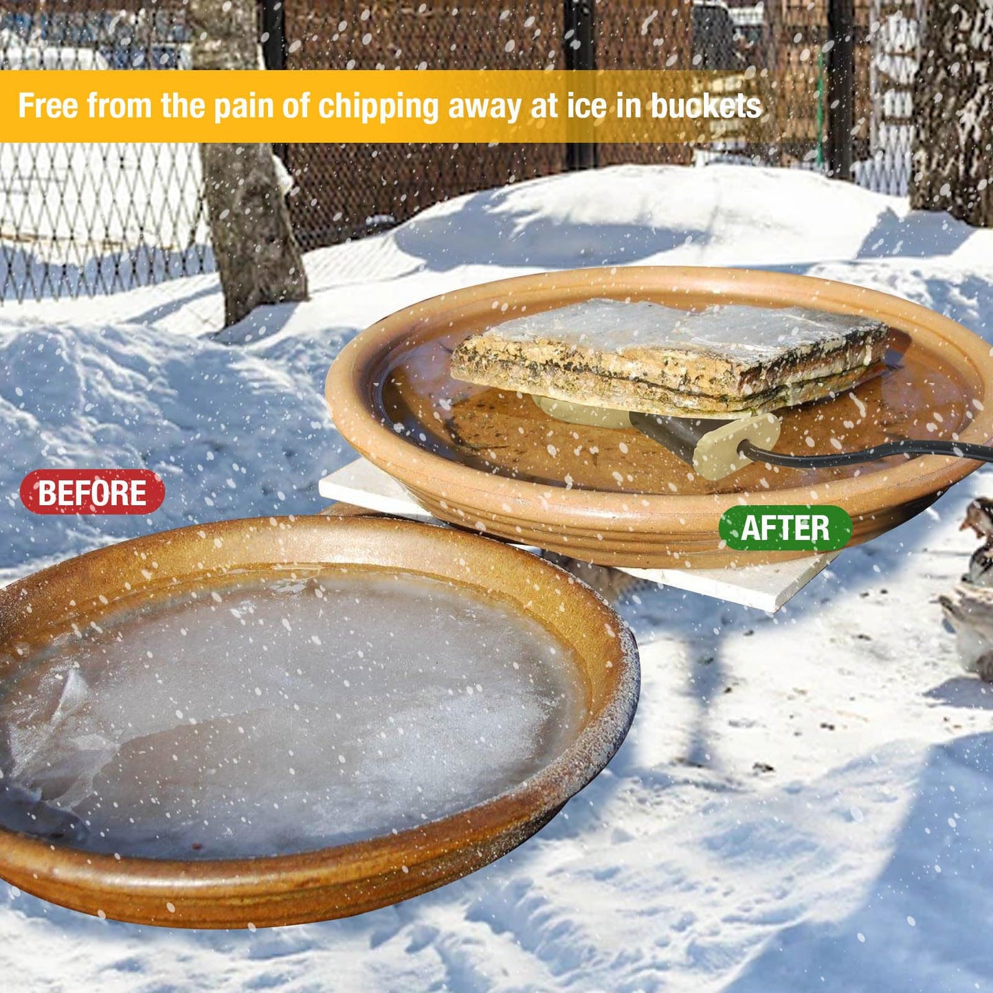 comincia 500Watt Utility De-Icer Submersible Cast Aluminum Chicken Water Heater for Livestock Poultry Tanks,Heated Bird Bath Deicer for Winter