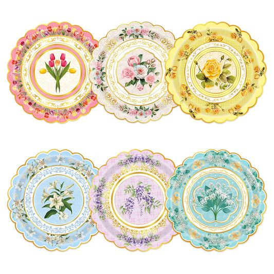Oevbexos 60-Pack Floral Paper Plates, Tea Party Decorations, 9 Inch Disposable Floral Plates for Tea Party, Baby Shower, Bridal Shower, Birthday, Wedding and Any Celebration