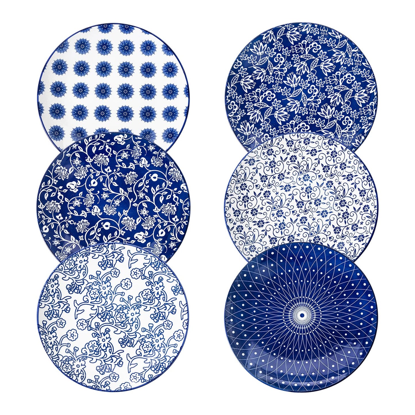 Cerkik Ceramic Dinner Plates Set - 10.5 Inch / 27 cm Large Porcelain Salad Serving Plate for Pasta Steak Pancakes Pizza - Scratch Resistant Microwave Oven Dishwasher Safe - Set of 6 - Vintage Blue