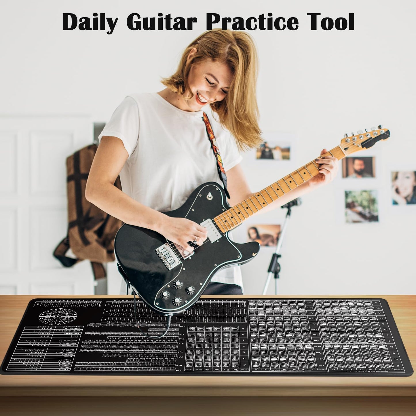 Enjoyard Guitar Practice Mat Guitar Knowledge Chart Mat 39” X 18” Guitar Practice Tool Major Minor Key Guitar Chord Fretboard Scale Rhythm Strumming Broken Chord Circle of Fifths for Beginners
