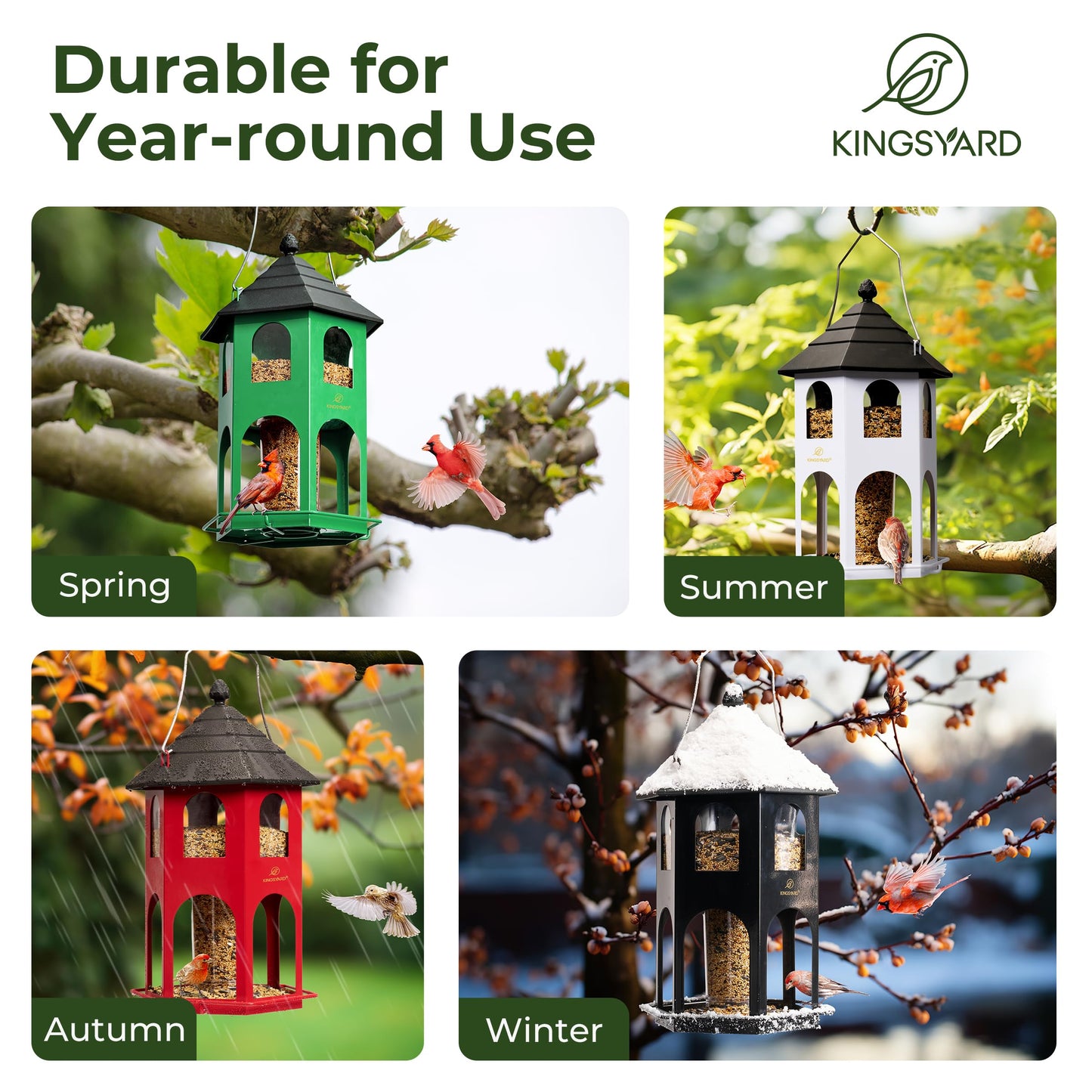 Kingsyard Metal Bird Feeder for Outdoor Hanging, Wild Bird Feeders with Circular Perch, Easy to Clean & Refill, 4 lbs Large Seed Capacity, Red