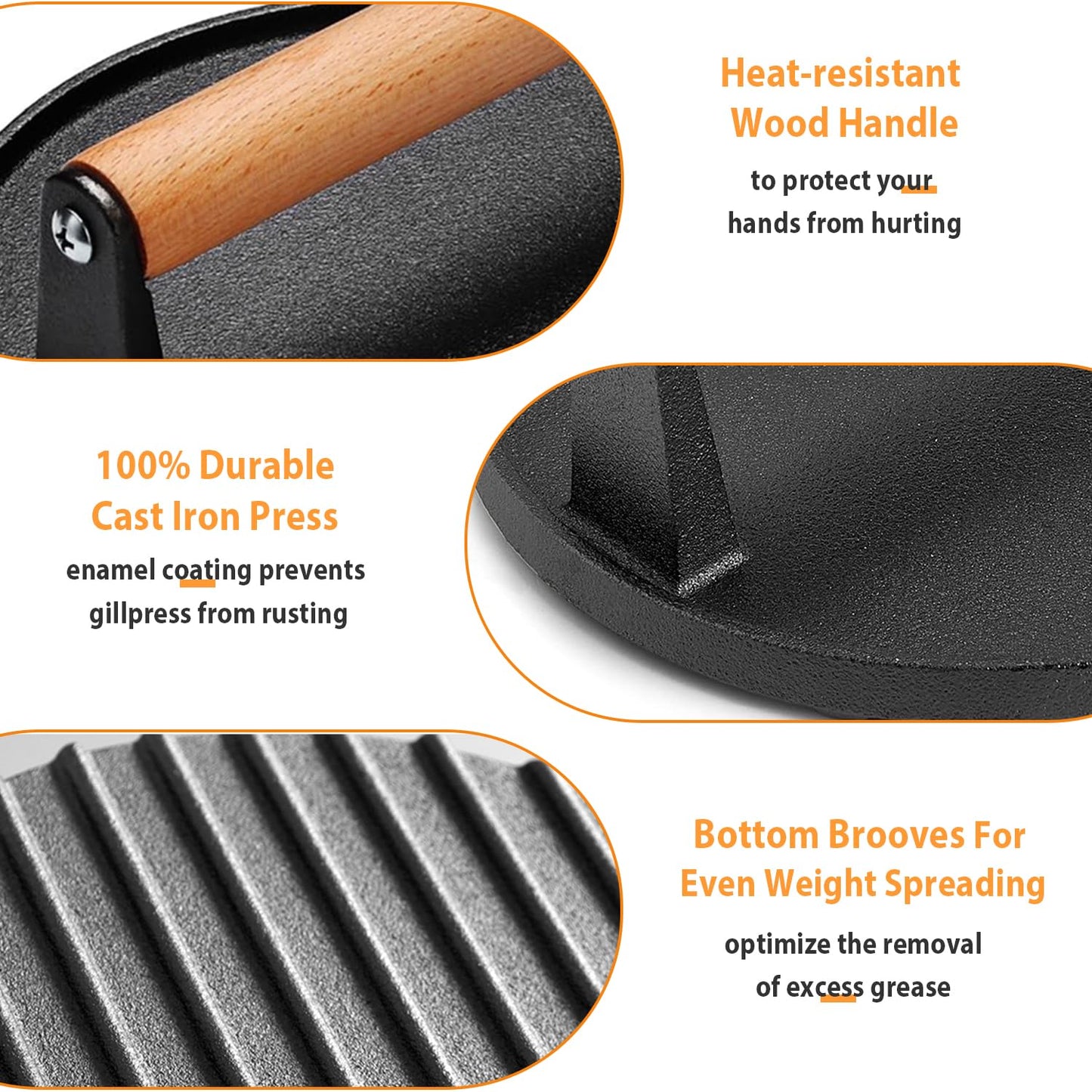 Smash Burger Press kit - 2 lb Round & 1.8 lb Rectangle Cast Iron Burger Press - Griddle Spatula - 3 in 1 Hamburger Patty Maker - 50 Patty Papers, Bacon Press with Wood Handle for BBQ Grill Accessories