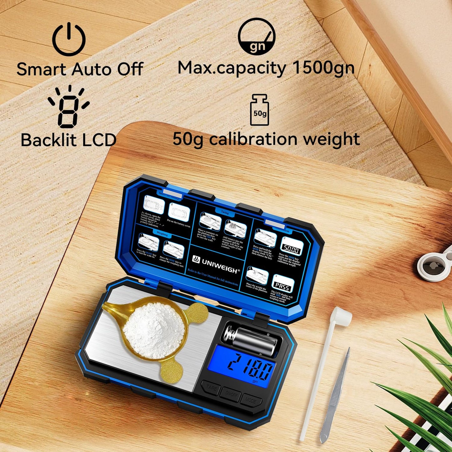 UNIWEIGH Digital Reloading Scale Precision 1500 Grains x 0.1gn,Powder for Reloading, Grain Scales with LCD Display/Tare/Calibration Functions,Microgram Scale Pocket,Includes Batteries