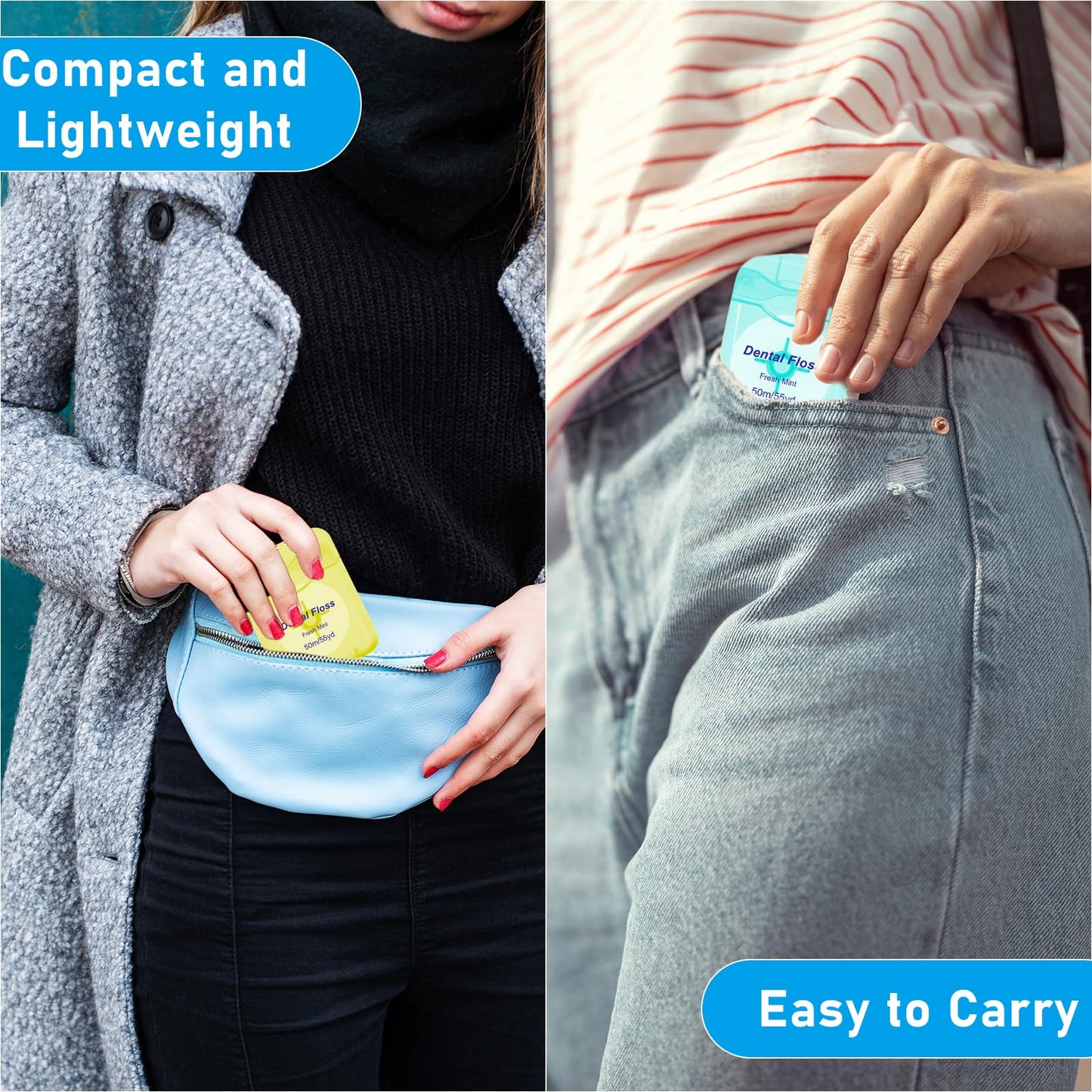 60 Pack Mint Flavored Dental Floss Bulk, 50m Each Travel Oral Care Dental Floss for Teeth and Gum Protection (Multicolor)