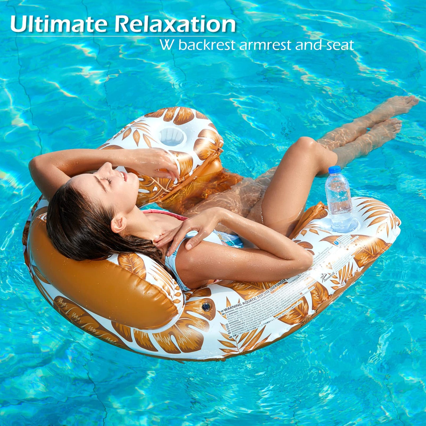 Jasonwell Inflatable Pool Float Chair - 2 Pack Floating Pool Chair Lounge Floats for Swimming Pool Water Chair Pool Lounger with Cup Holder Toy Party Floaties for Adults