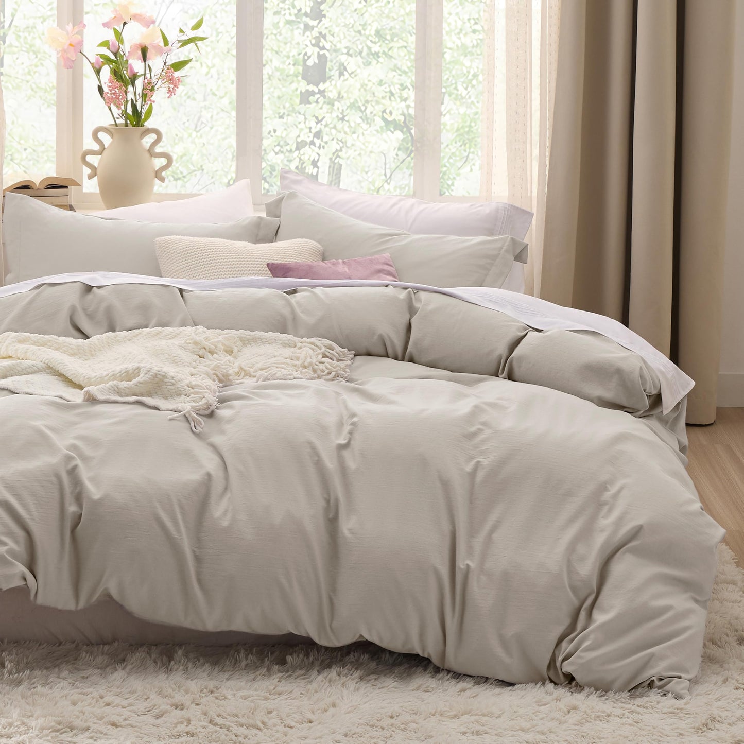 Bedsure Oversized King Duvet Cover - 3 Pieces Prewashed Cotton-Like Extra Soft Bedding Set, Includes 1 Duvet Cover 120x98 Inches with Zipper Closure & 2 Pillow Shams, Linen, Comforter Not Included