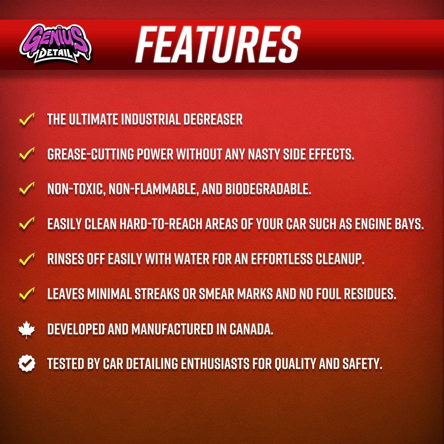 GENIUS DETAIL - Greasy Clean, Heavy-Duty Automotive Degreaser, Removes Grease and Oil Buildup, Cleans Engines, Engine Bays, Cars Parts, Trucks, Brakes, Biodegradable, Eco-Friendly - 1 Gallon / 3.78L