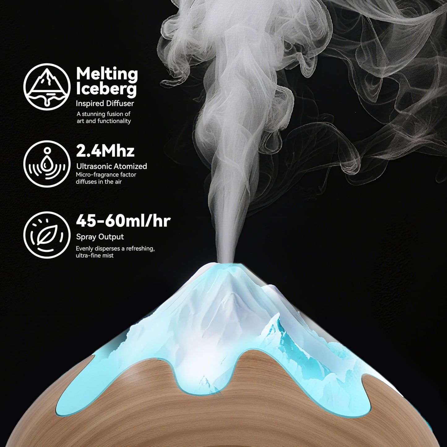 GLOXA 500ML Essential Oil Diffuser, Aromatherapy Diffuser with Remote Control, Multifunctional Air Diffusers Humidifier for Home Office Room, Fragrance Aroma Diffuser with 7 Color LED & 2 Mist Mode