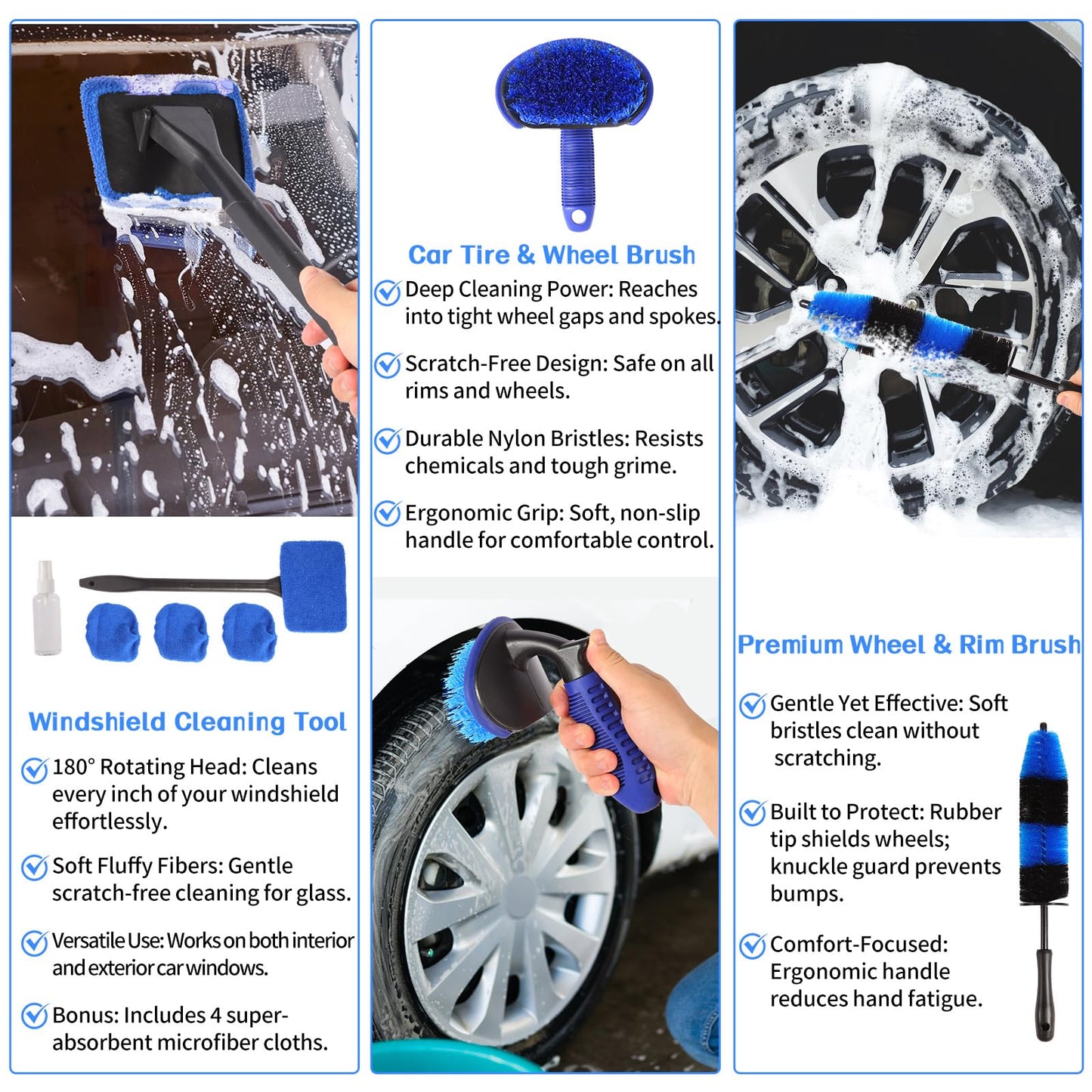 25 Pcs Car Detailing Brush Set No Scratch for Clean Interior or Exterior, Dashboard, Air Vent, Leather Seats, Emblems, Tires, Engine Bay