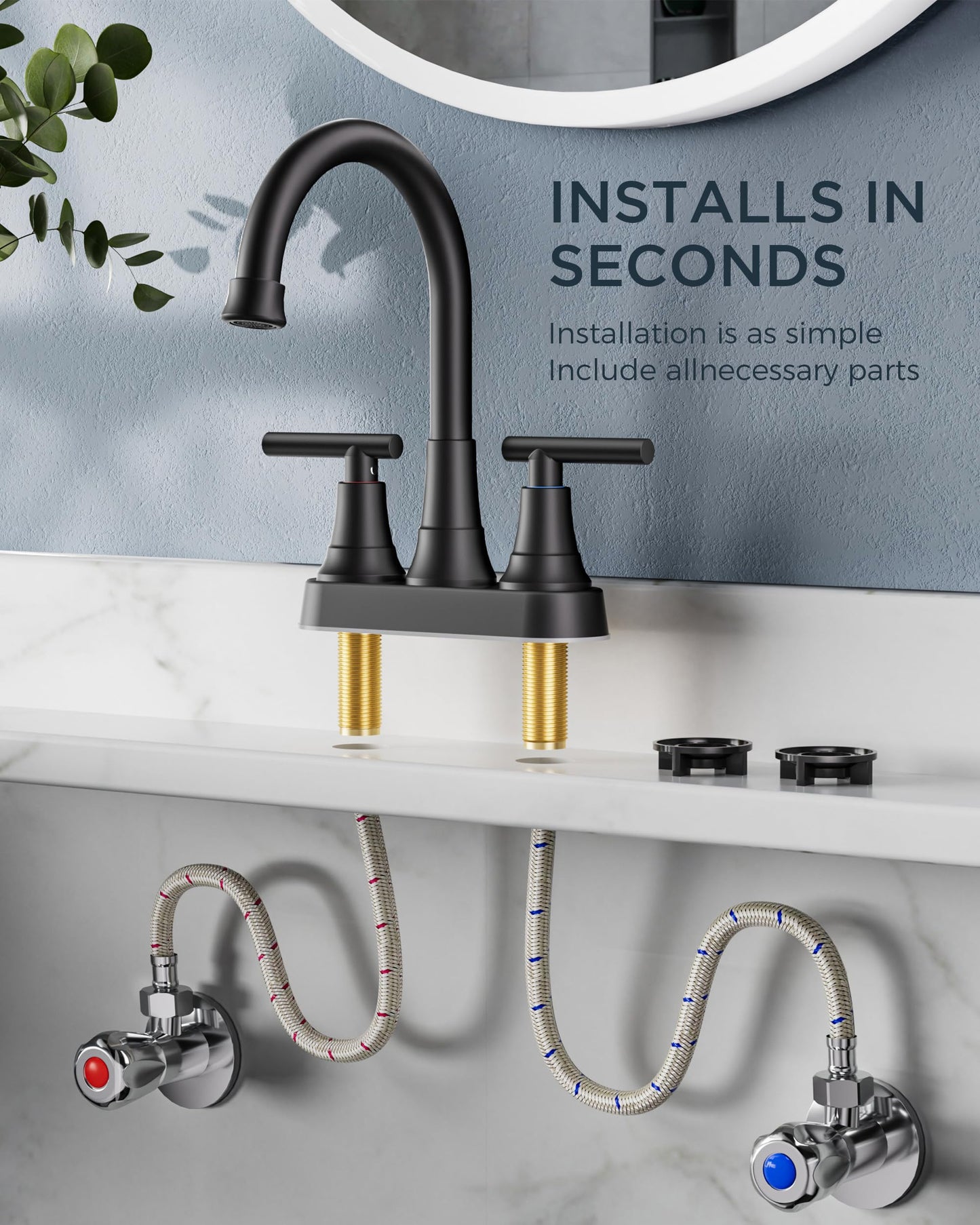 FORIOUS Bathroom Faucets for Sink 2 or 3 Hole, 4 inch Blcak Bathroom Sink Faucet with Pop-up Drain and cUPC Supply Hoses, Lead-Free 2-Handle Centerset Faucet for Basin,Vanity, RV, Matte Black