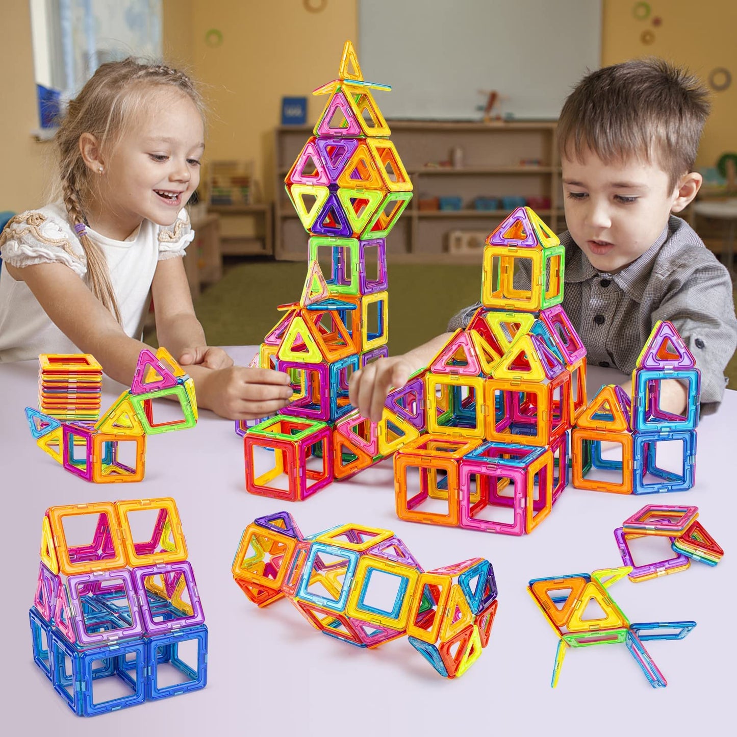 AMOSTING Magnetic Blocks Building Blocks Educational Toys Construction Stacking Toy-64 pcs