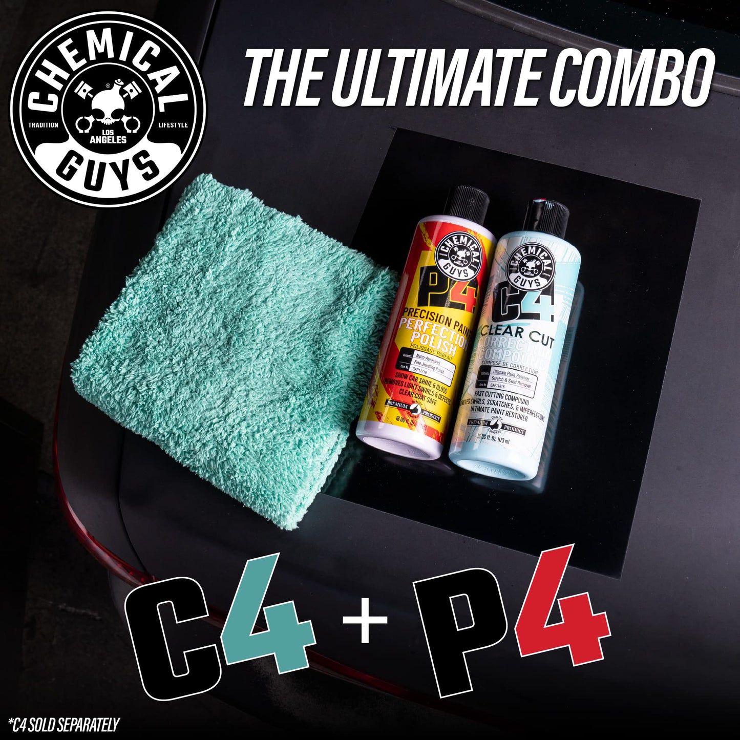 Chemical Guys C4 Clear Cut Correction Compound & P4 Precision Polish Kit (Safe for Cars, Trucks, SUVs, RVs, Motorcycles, & More) 2 x 473 ml Bottles