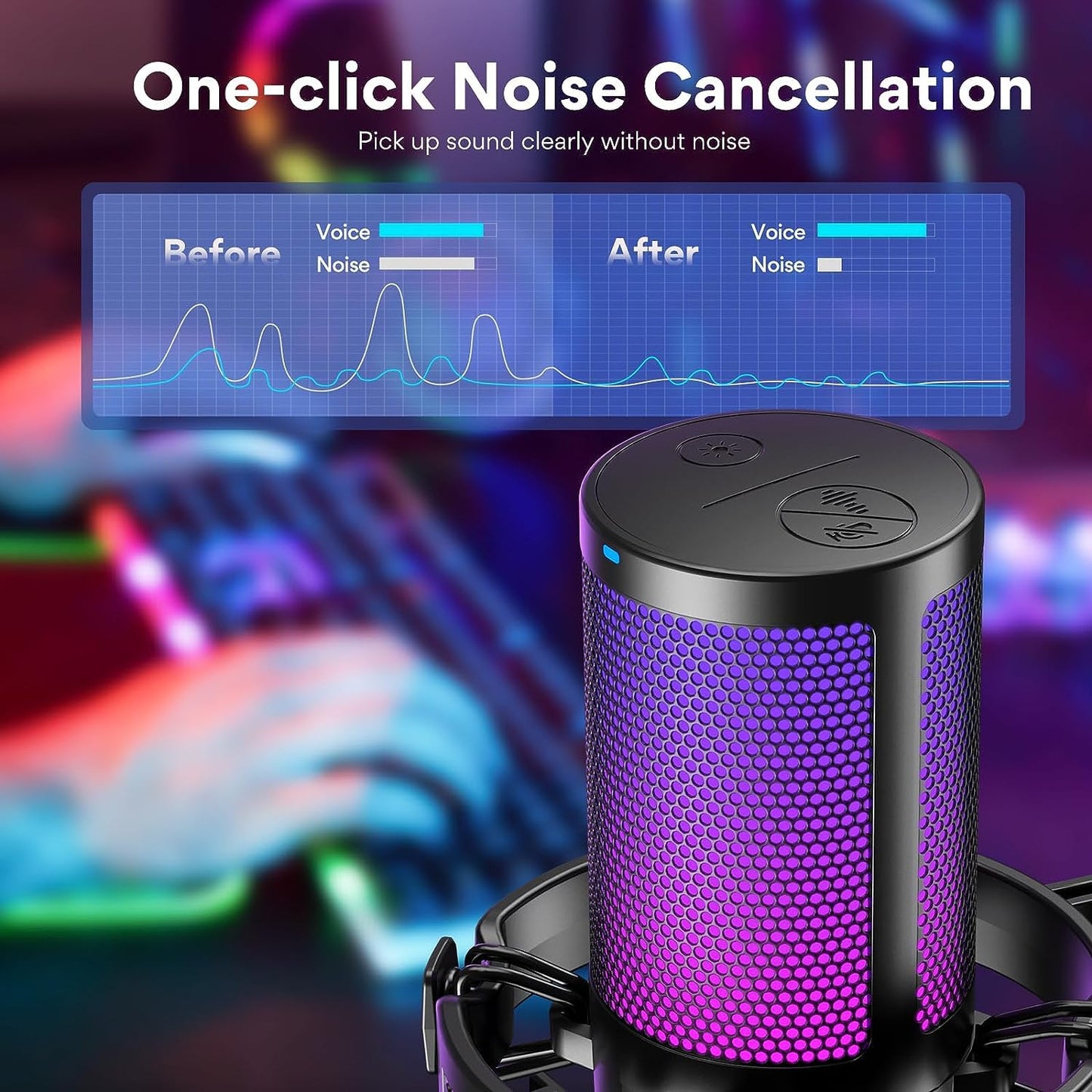 MAONO USB Gaming Microphone for PC, Noise Cancellation Condenser Mic with RGB Lights, Mute, Gain for Streaming, Recording, Podcast, Chat, Twitch, YouTube, Discord, Computer, PS5, PS4, DGM20 Black