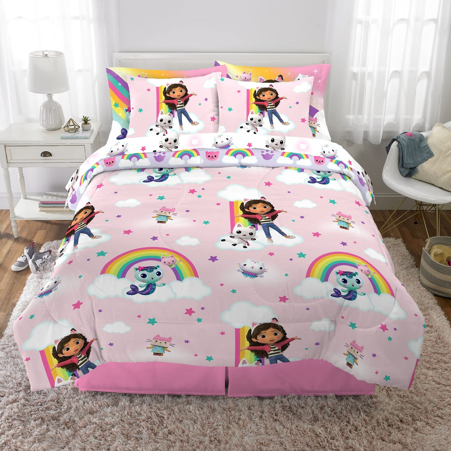 Gabby's Dollhouse Kids Bedding Super Soft Comforter and Sheet Set with Sham, 7 Piece Full Size, (Official) DreamWorks Product by Franco